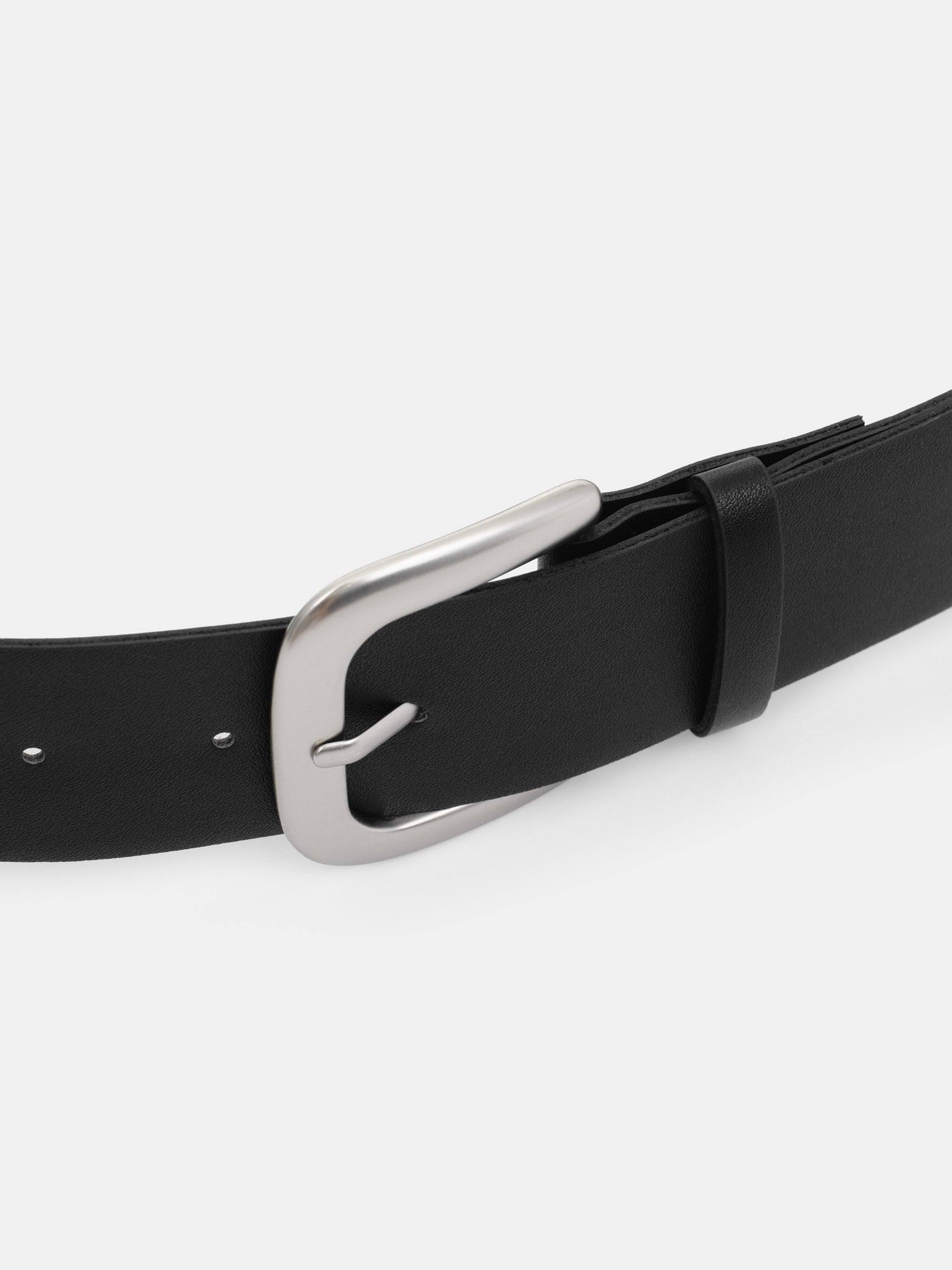 Leather Effect Rectangular Buckle Belt, Black