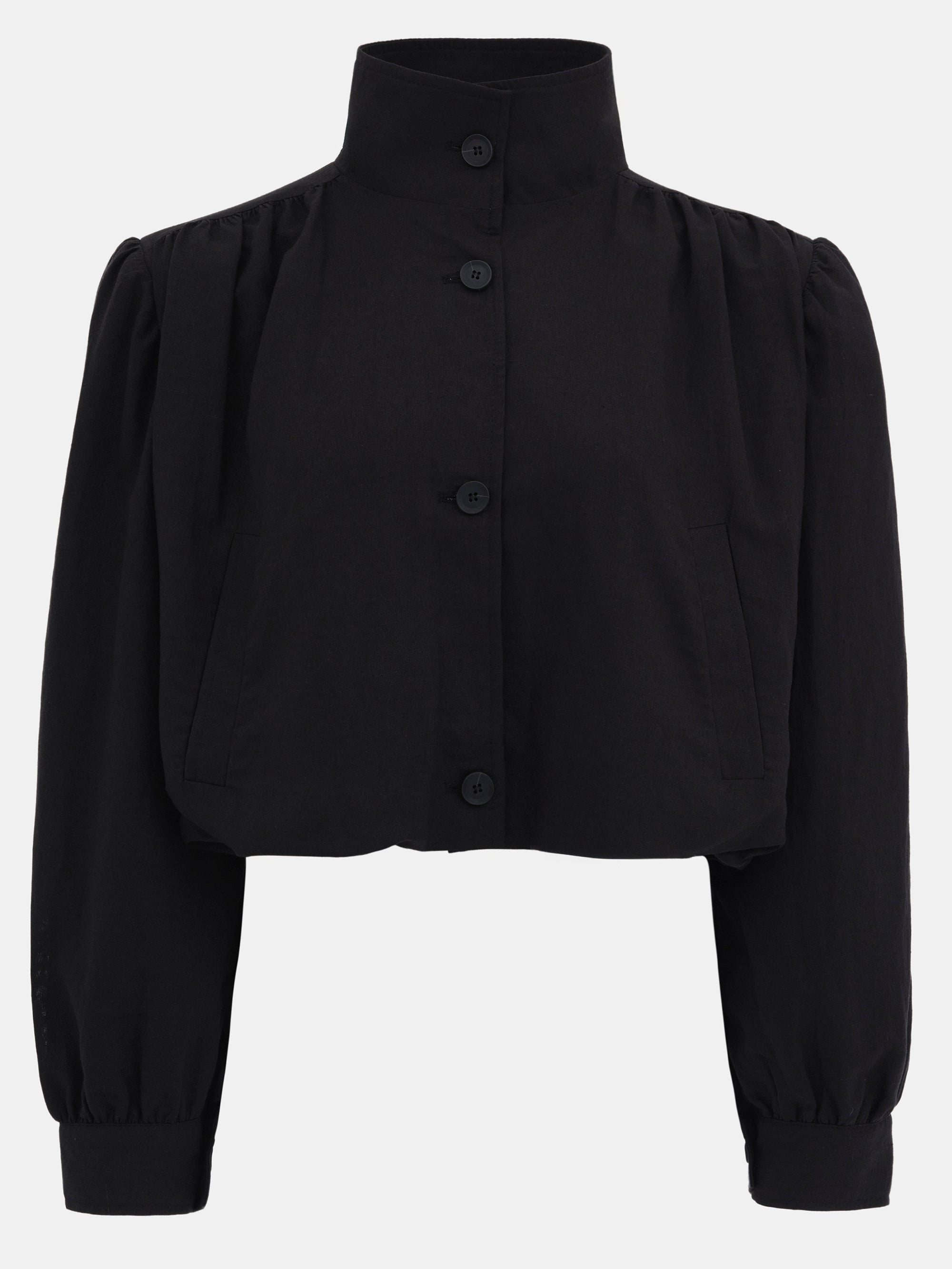 Ruched Linen Bomber, Black