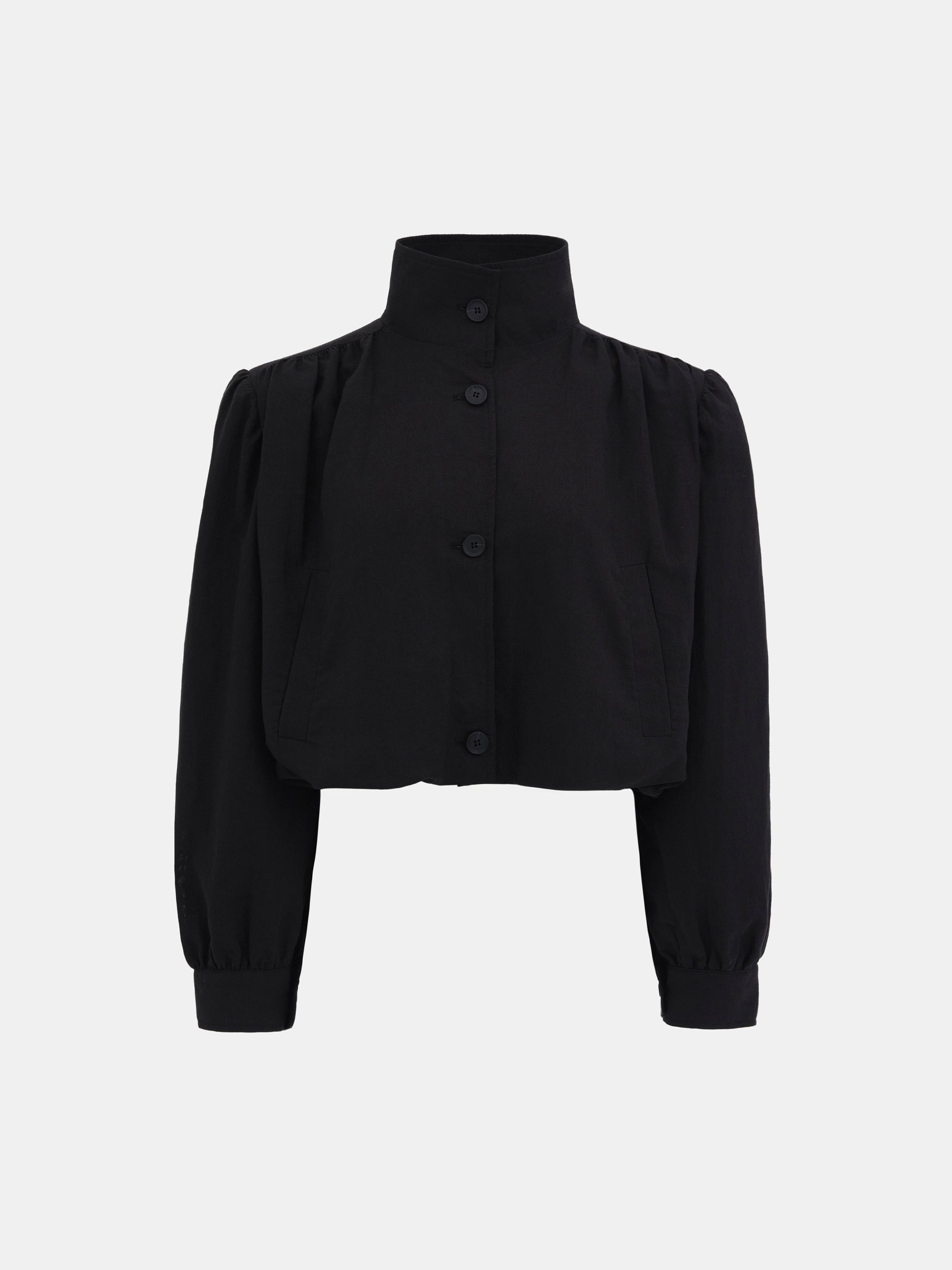 Ruched Linen Bomber, Black