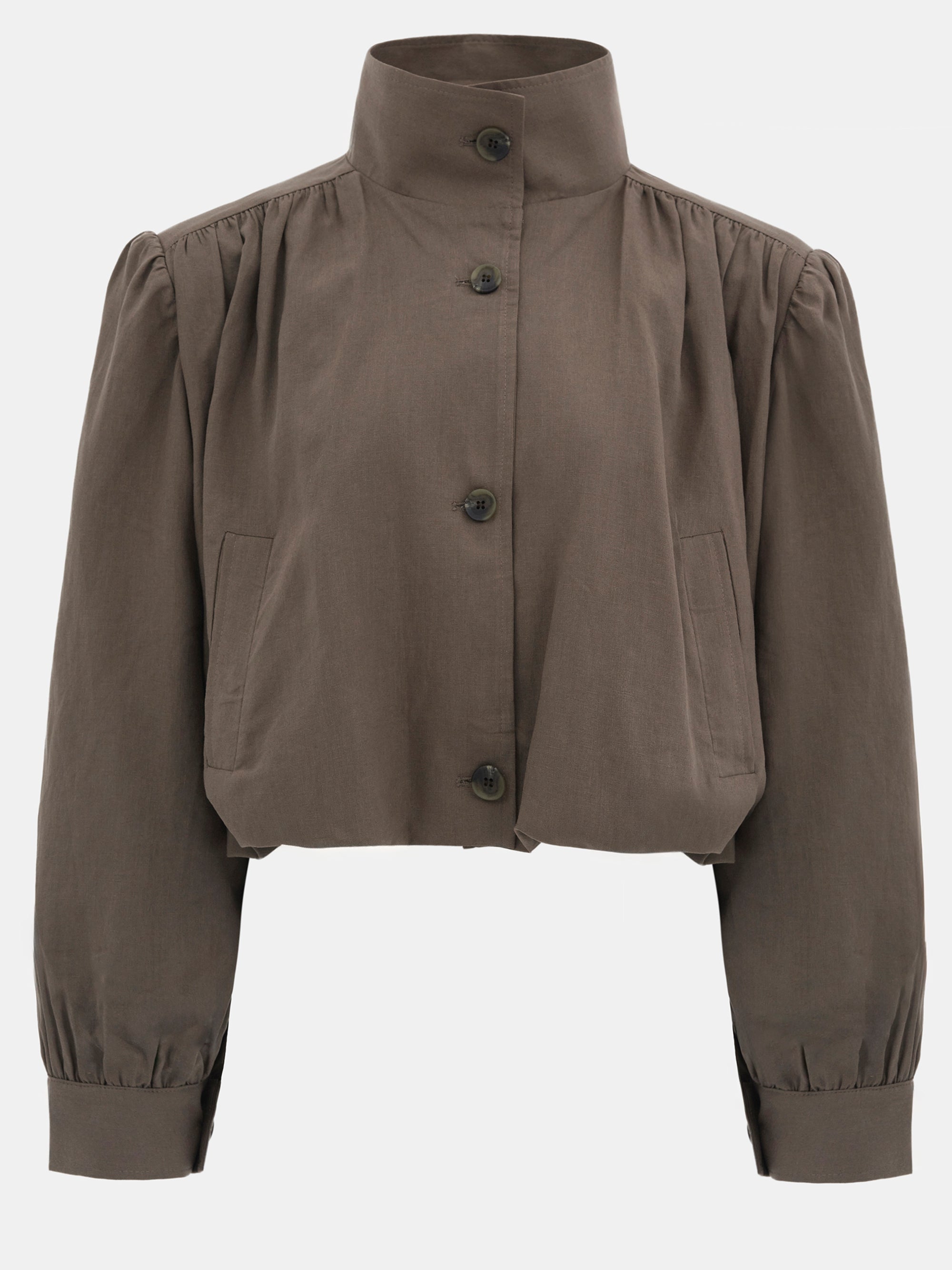 Ruched Linen Bomber, Brown