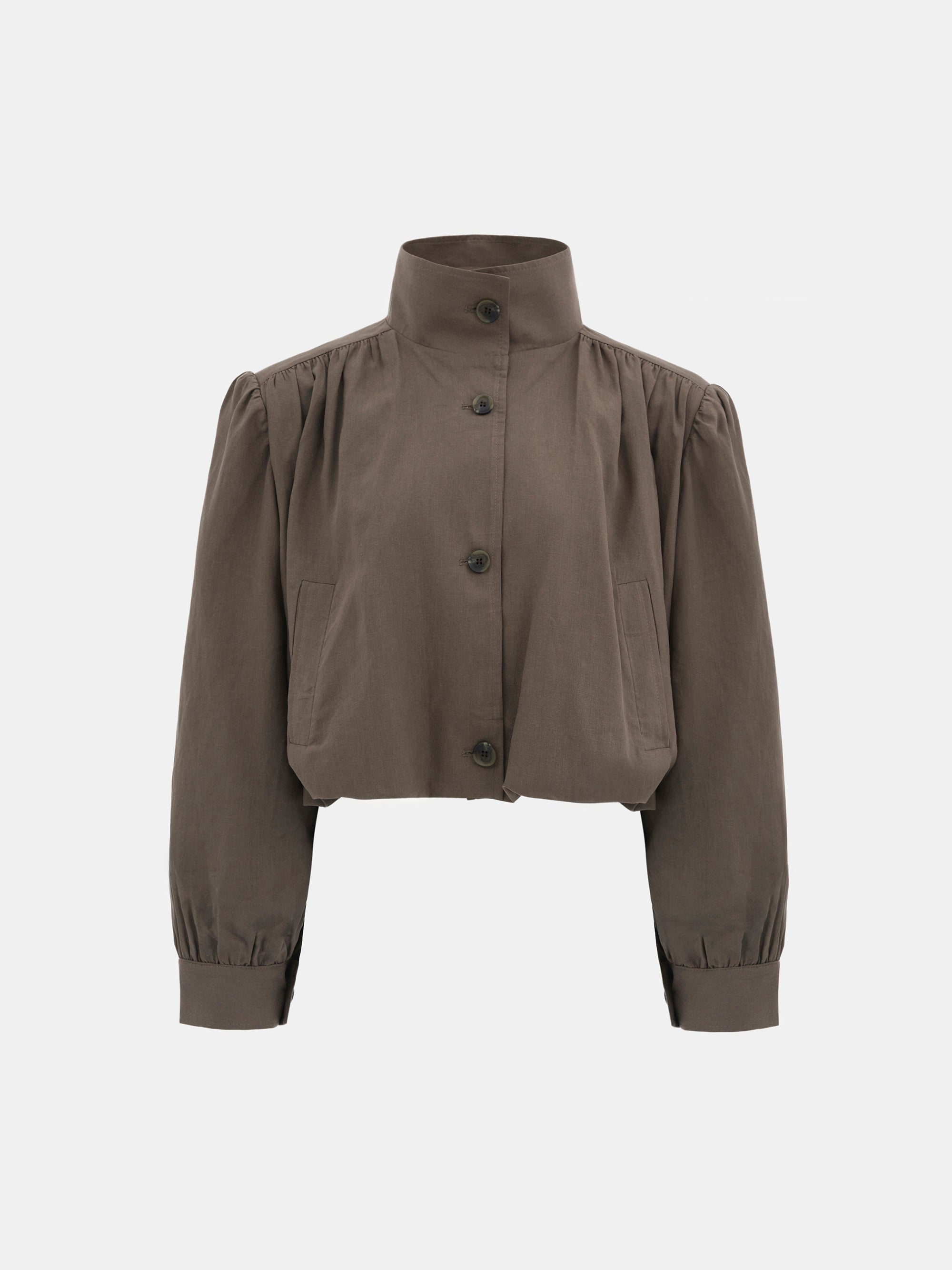 Ruched Linen Bomber, Brown