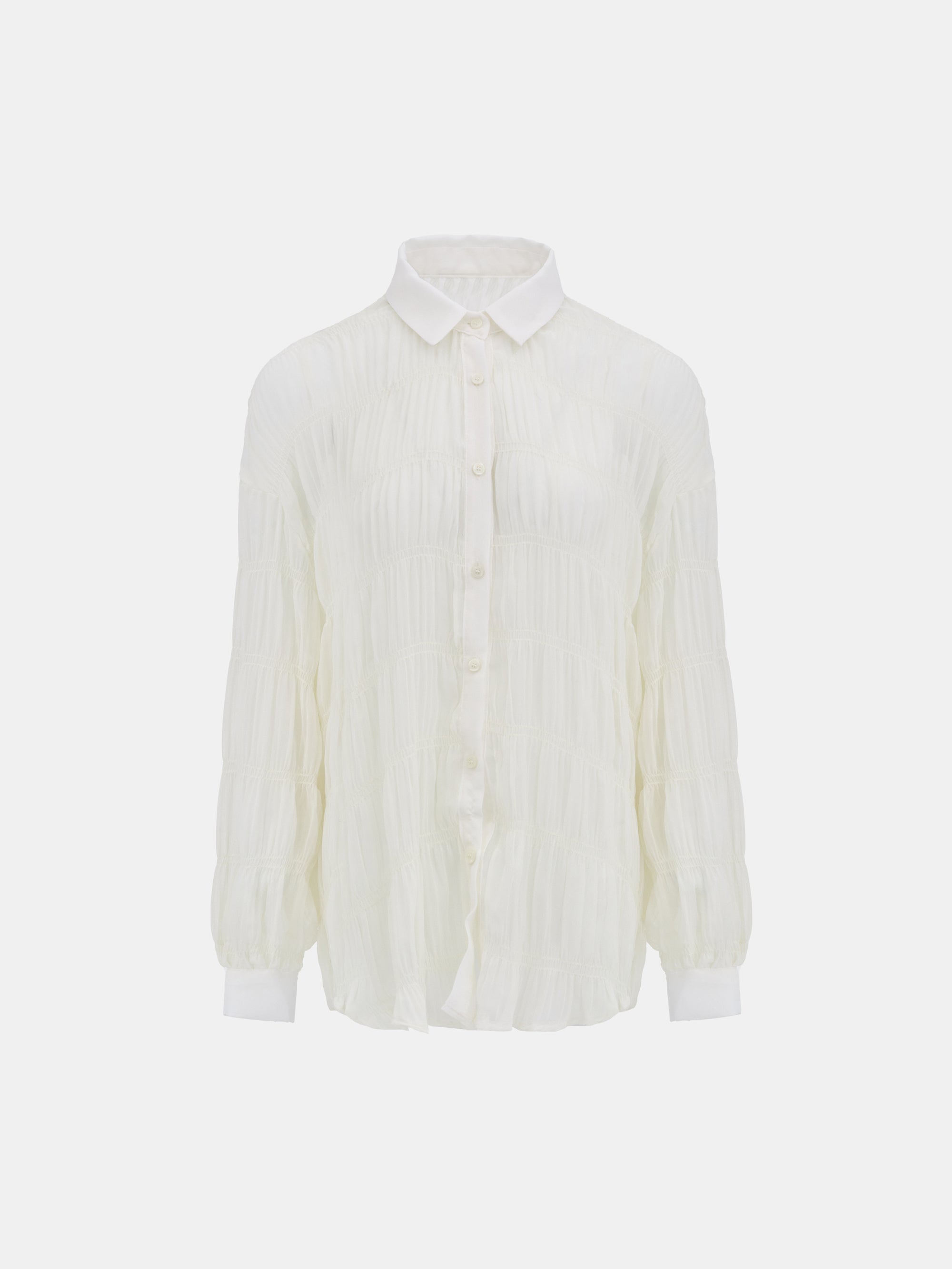 Plisse Sheer Shirt, Ivory