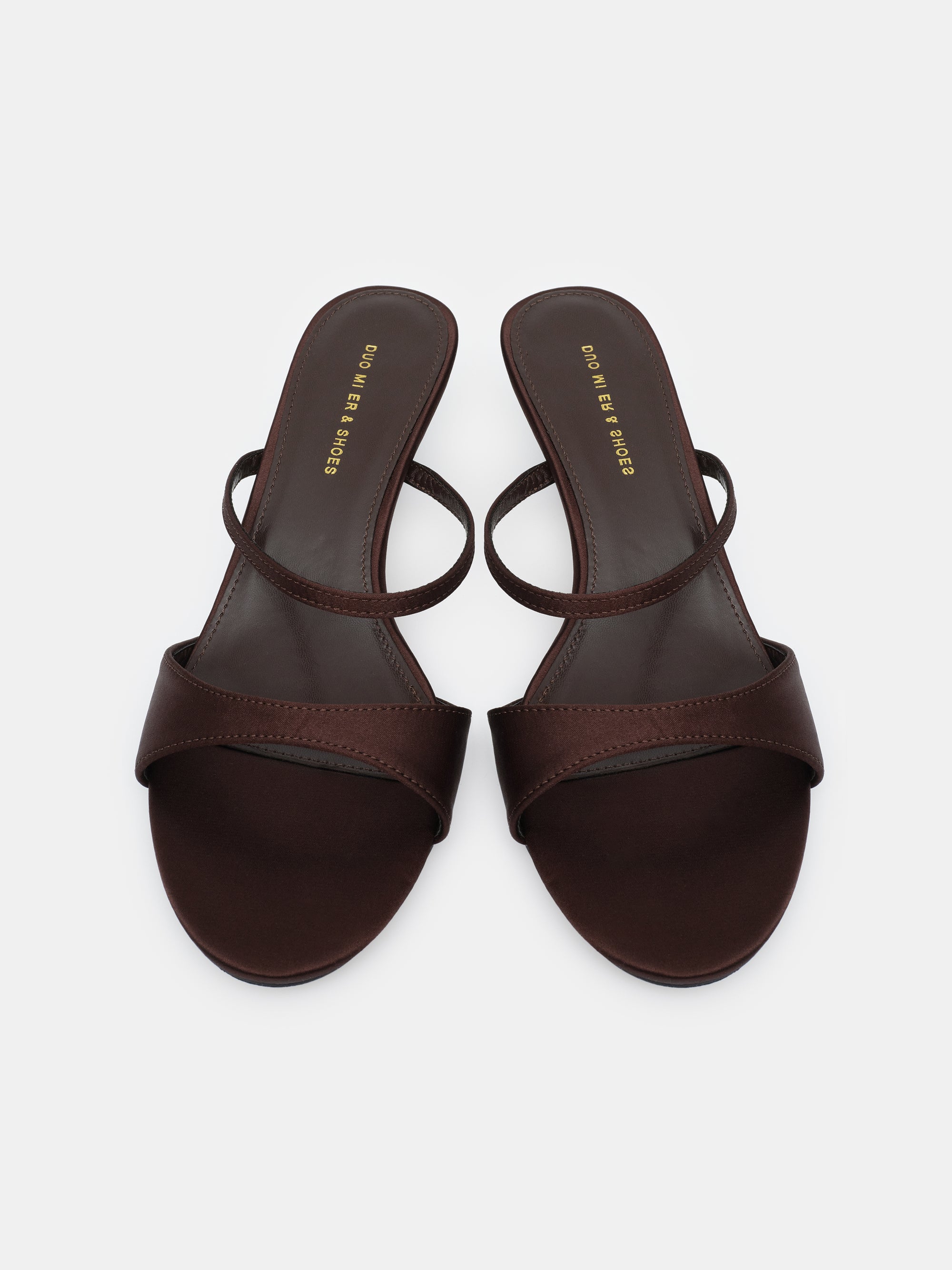 Satin Heeled Mules, Chocolate