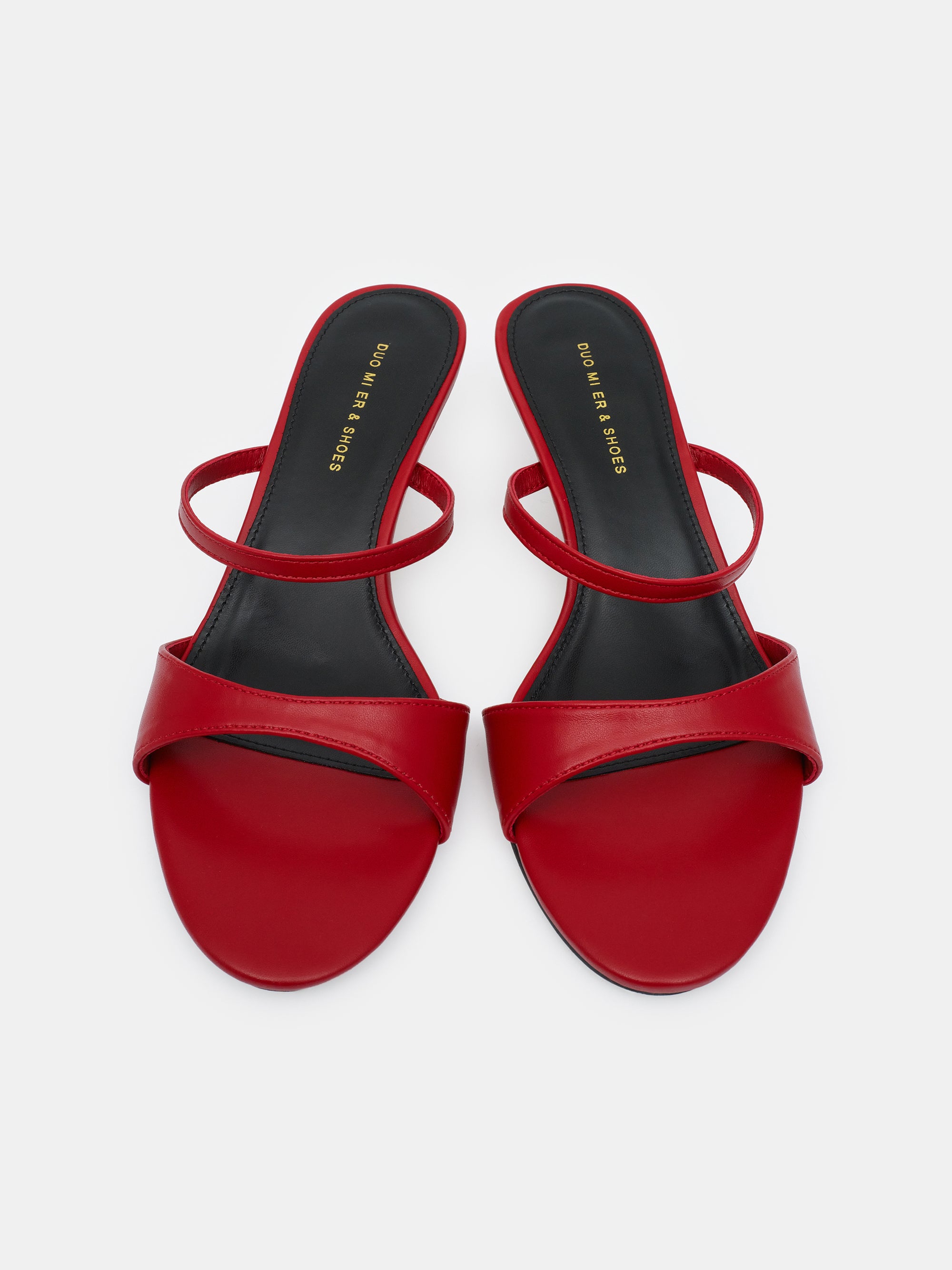 Faux-Leather Heeled Mules, Red