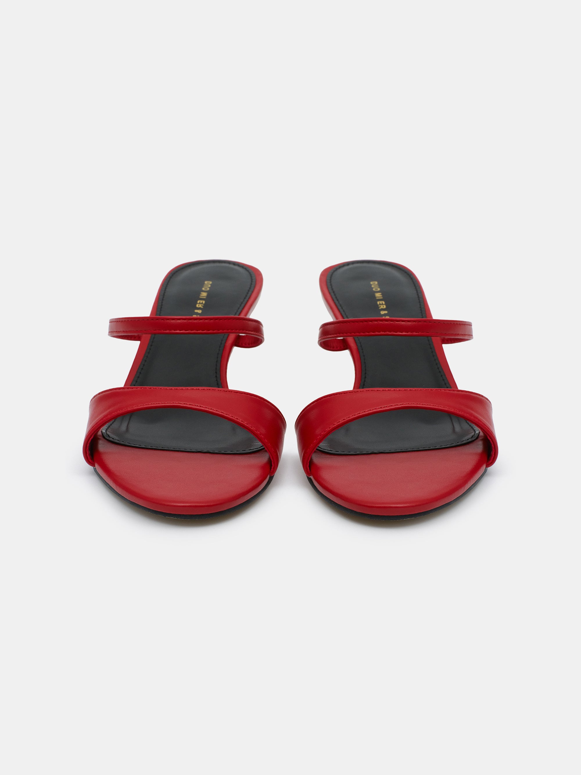 Faux-Leather Heeled Mules, Red