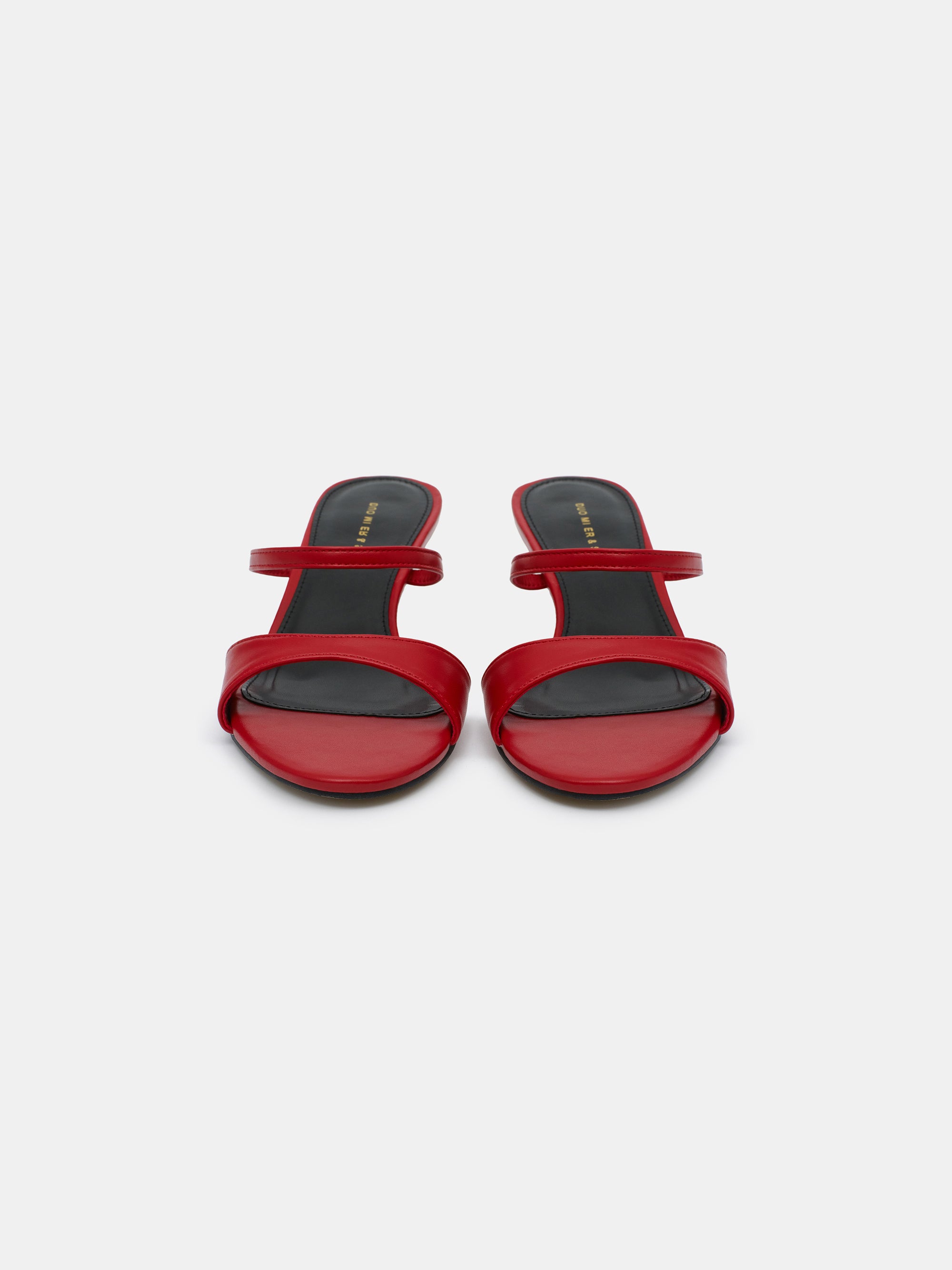 Faux-Leather Heeled Mules, Red