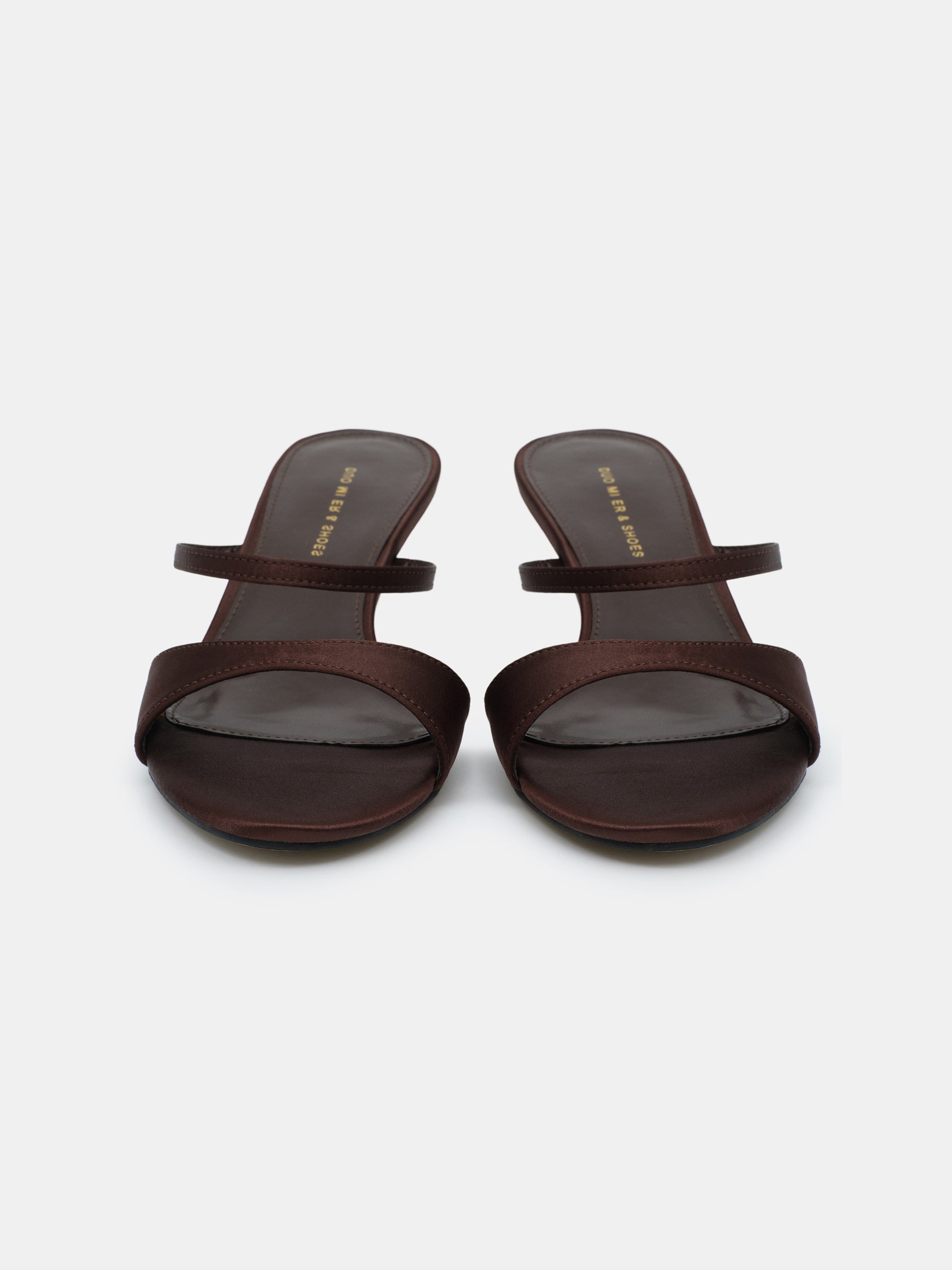 Satin Heeled Mules, Chocolate