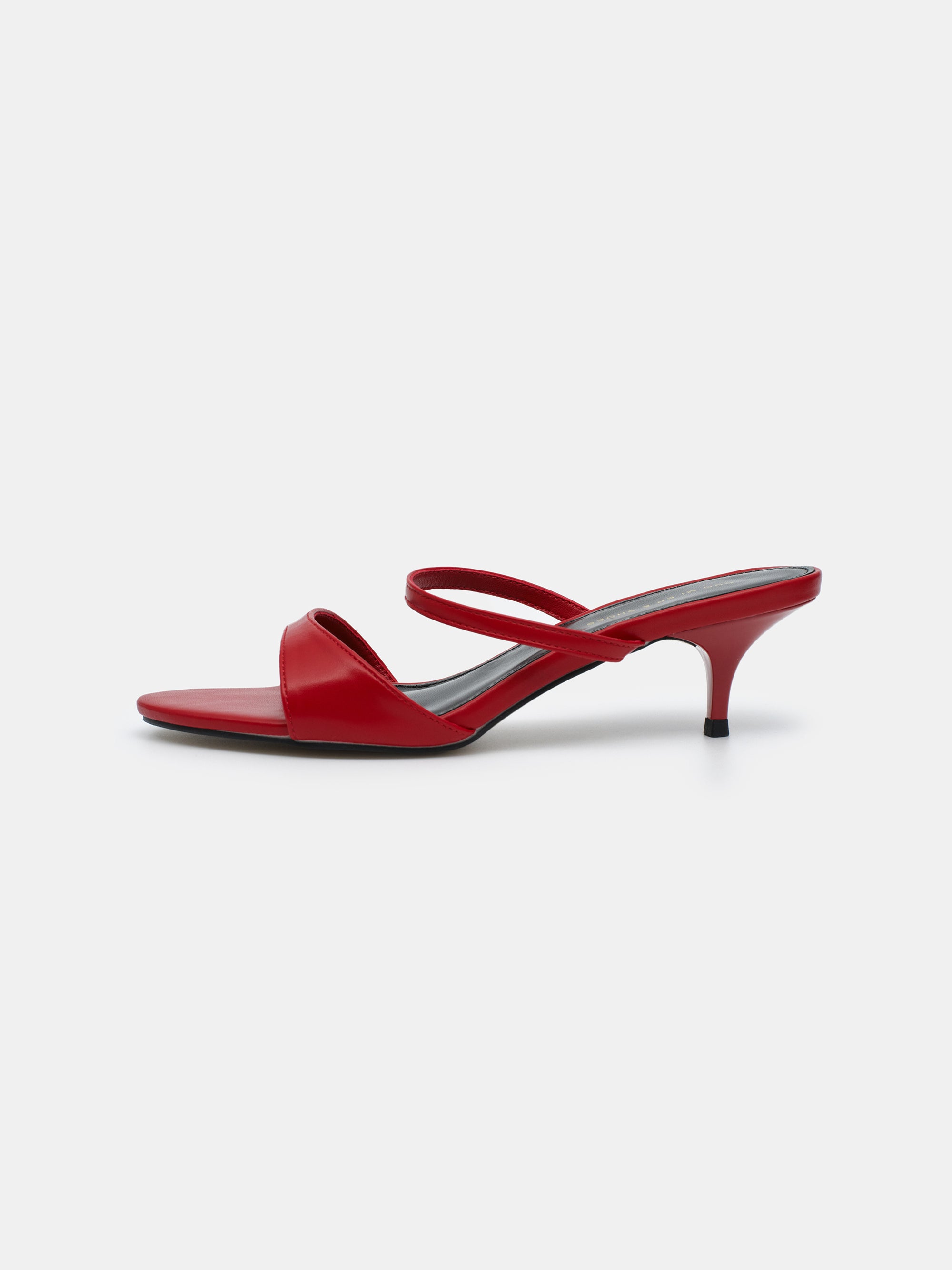 Faux-Leather Heeled Mules, Red