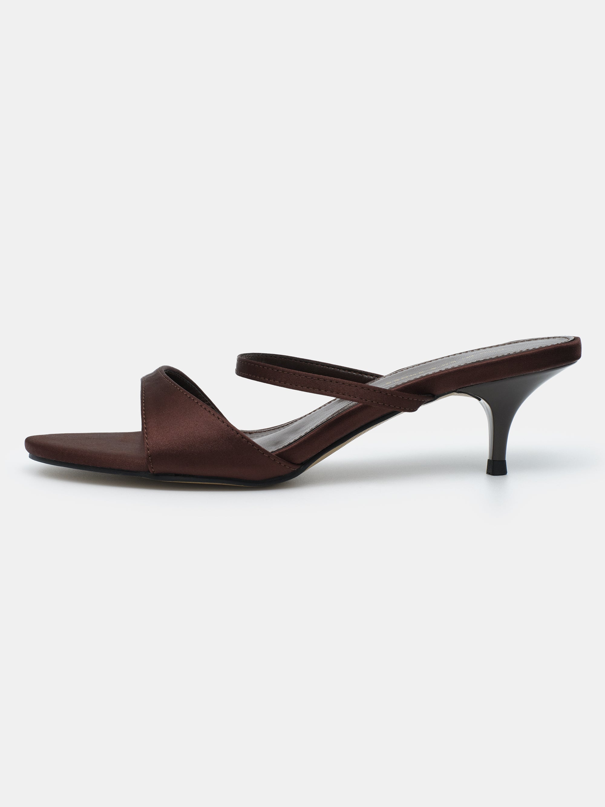 Satin Heeled Mules, Chocolate