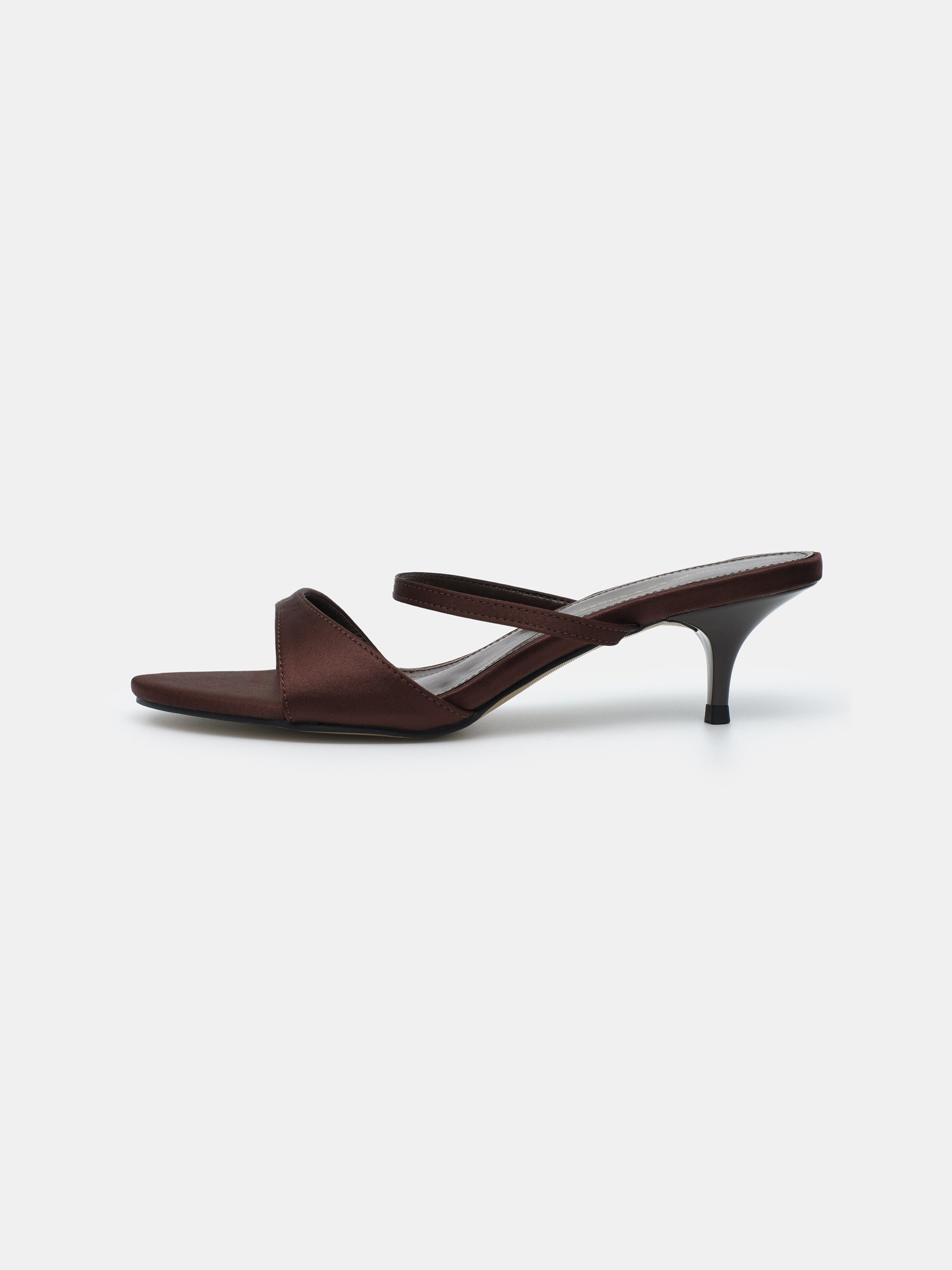 Satin Heeled Mules, Chocolate
