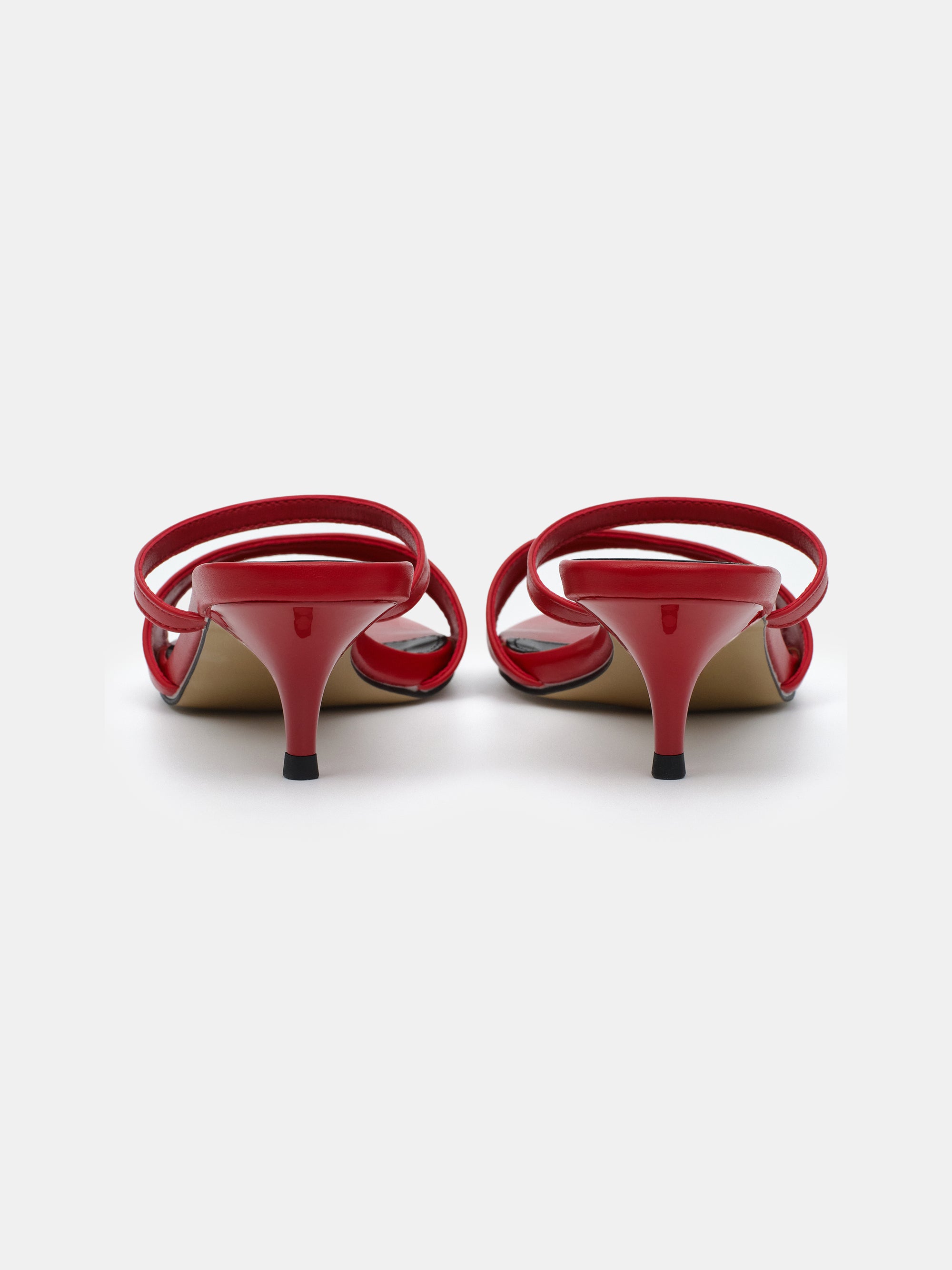 Faux-Leather Heeled Mules, Red