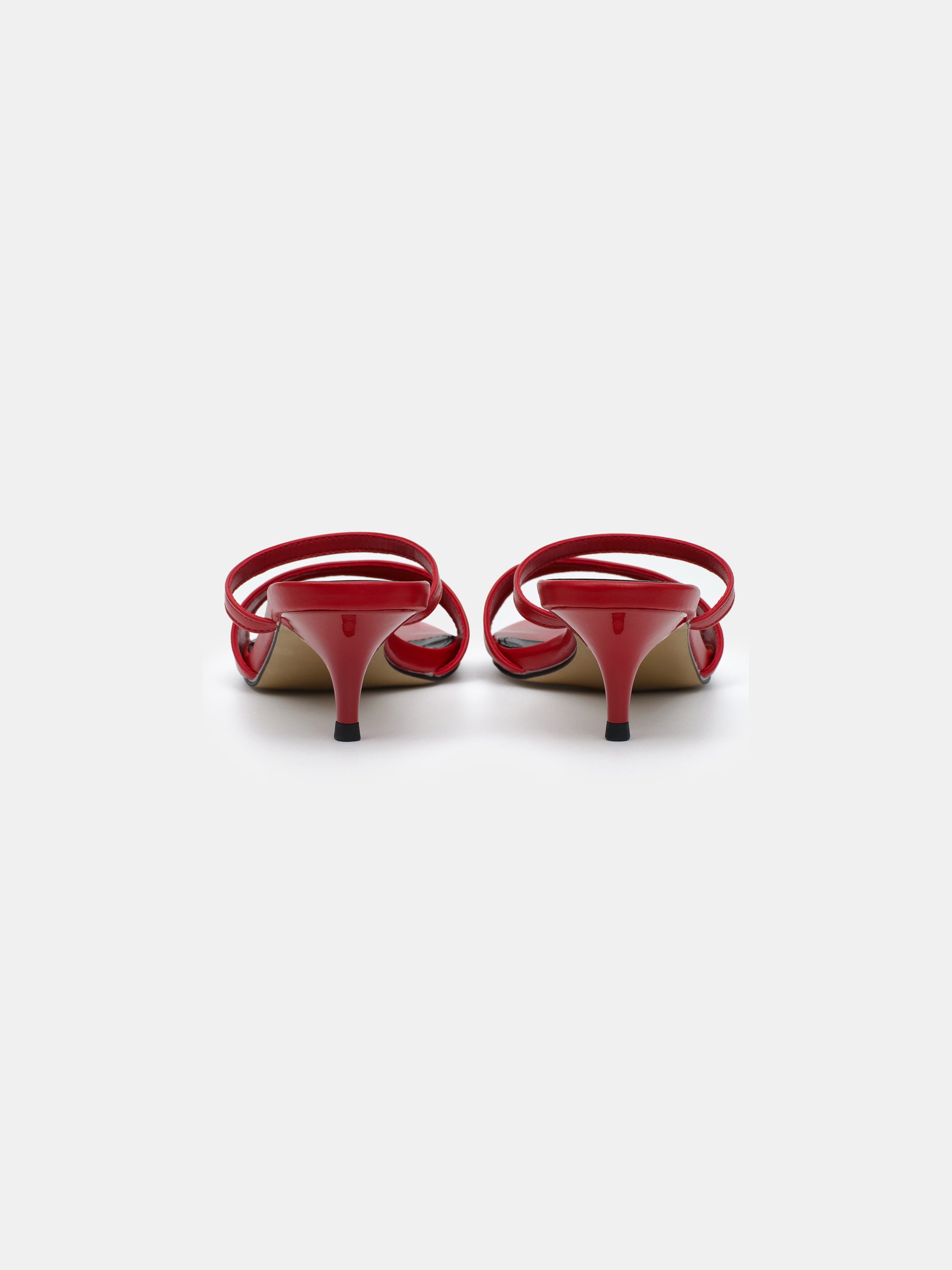 Faux-Leather Heeled Mules, Red
