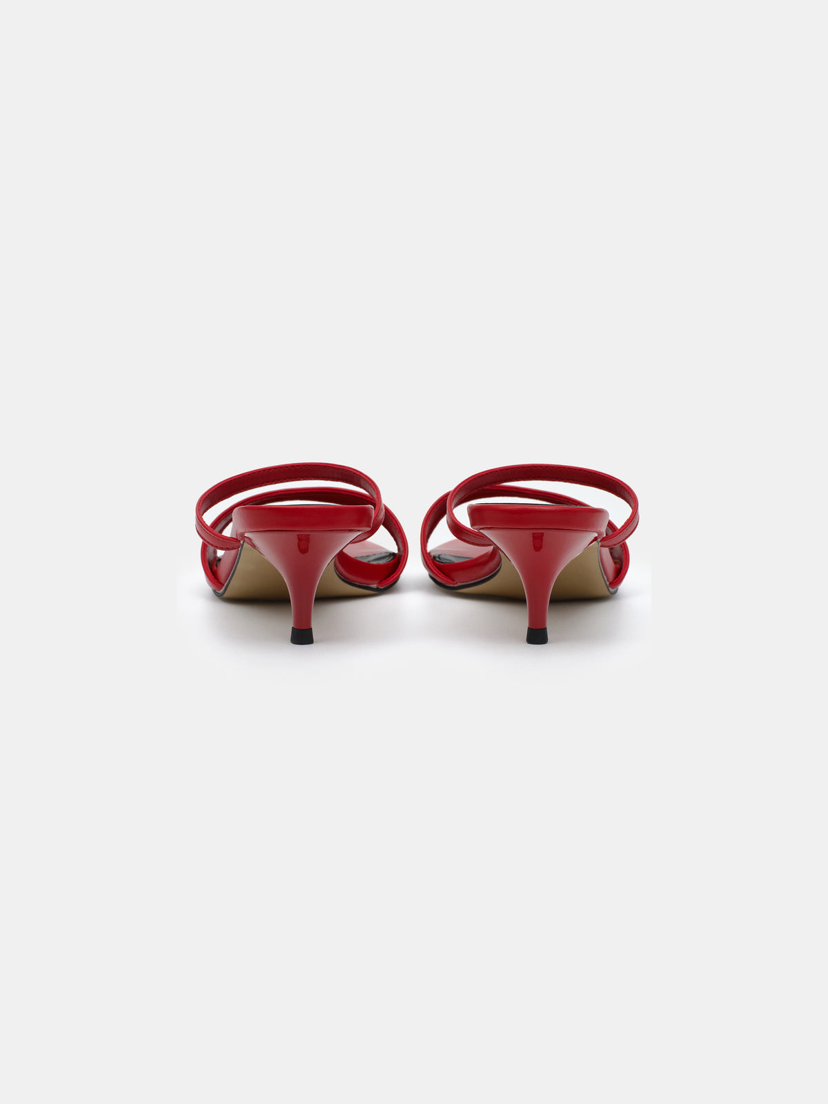 Faux-Leather Heeled Mules, Red