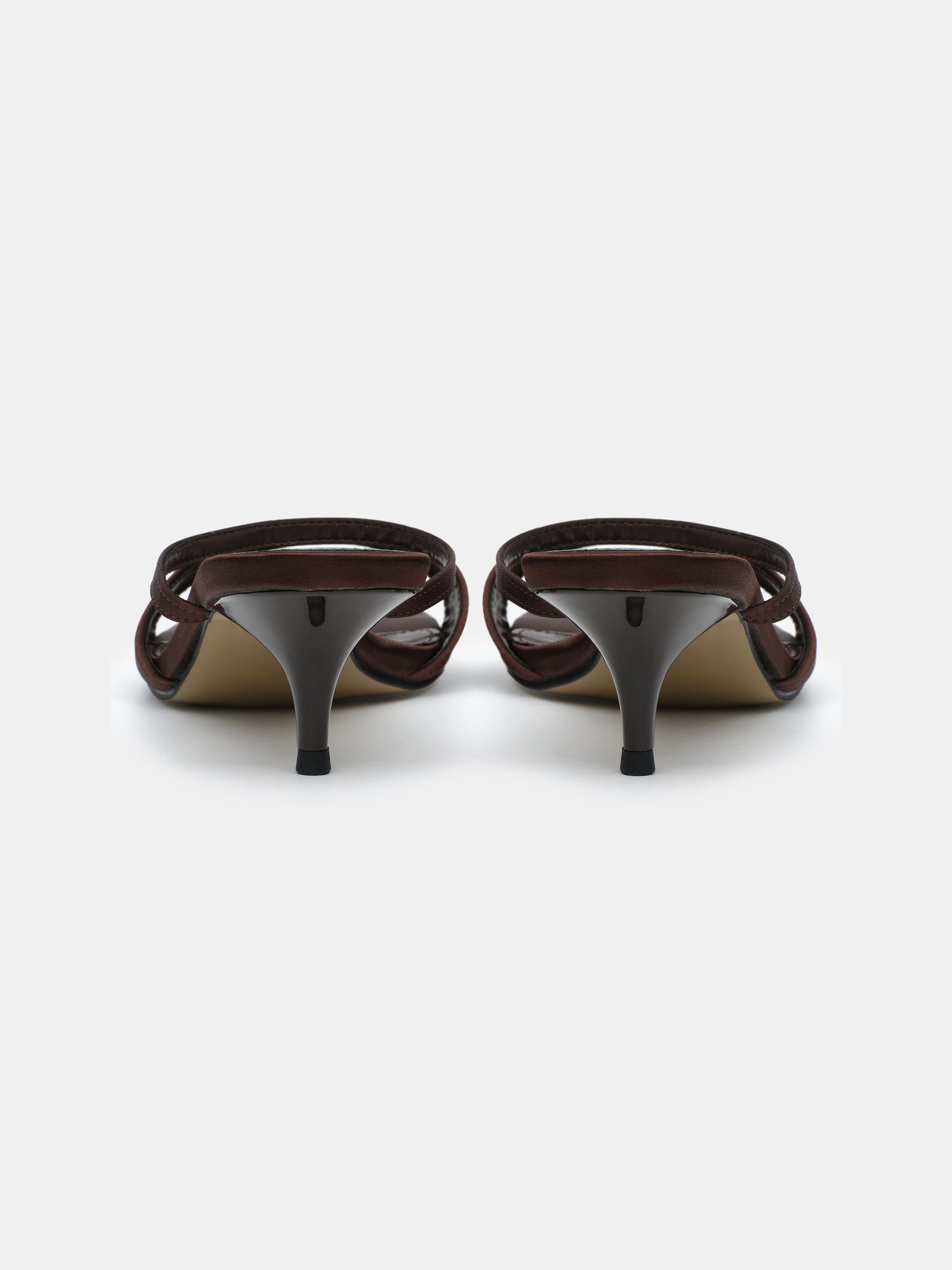 Satin Heeled Mules, Chocolate