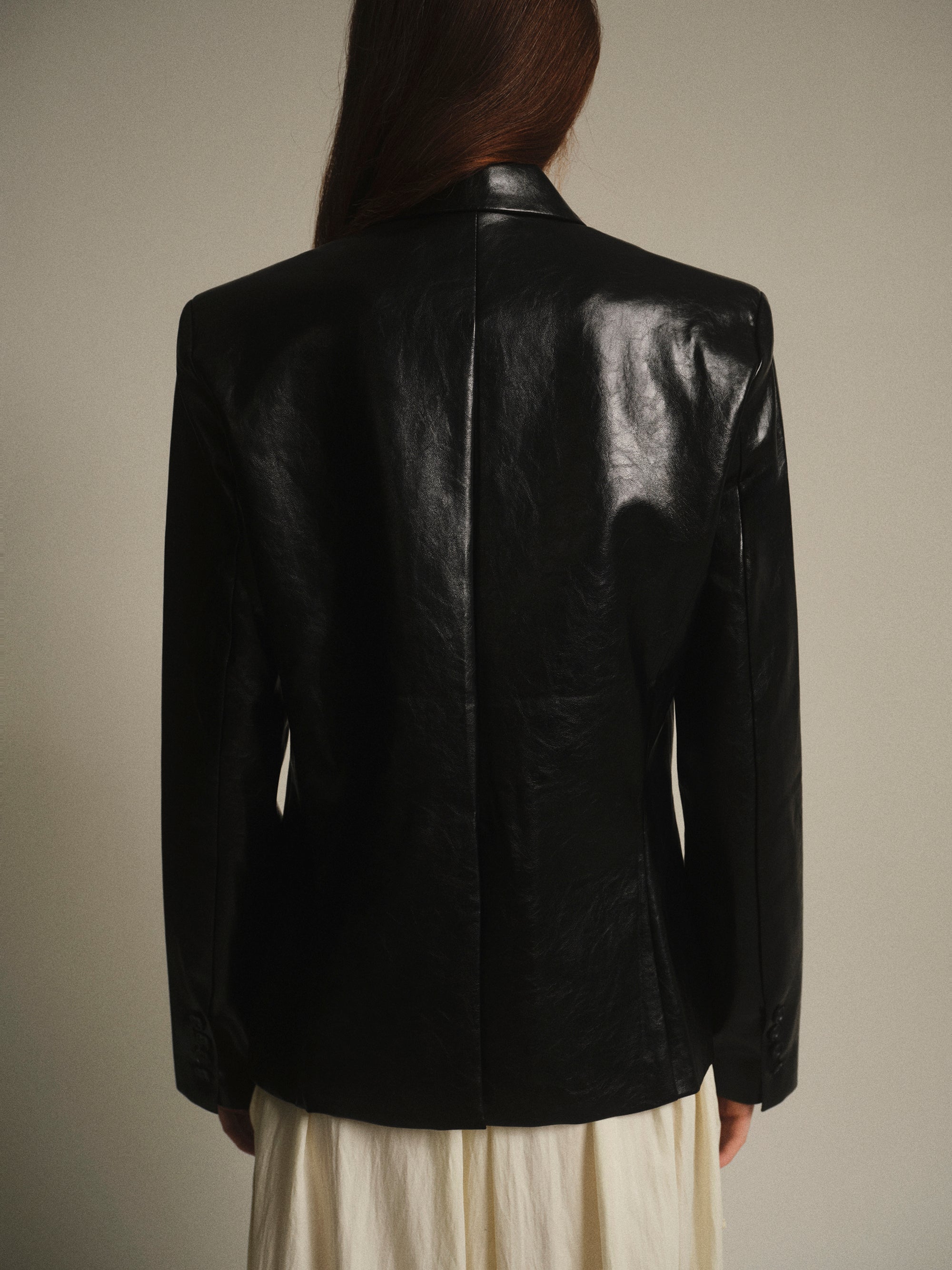 Edmont Fitted Faux-Leather Blazer, Black