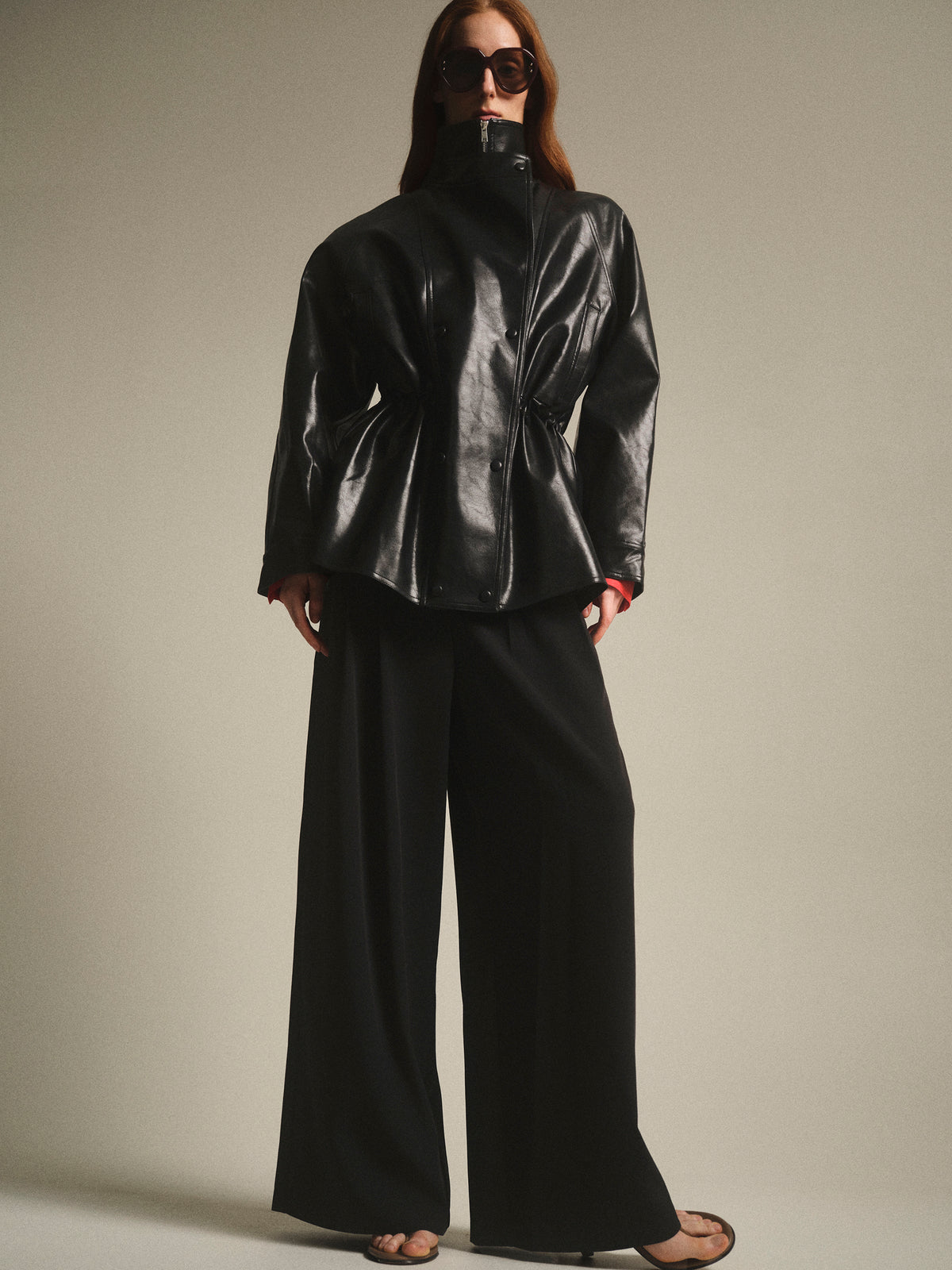 Veda High Collar Faux-Leather Jacket, Black