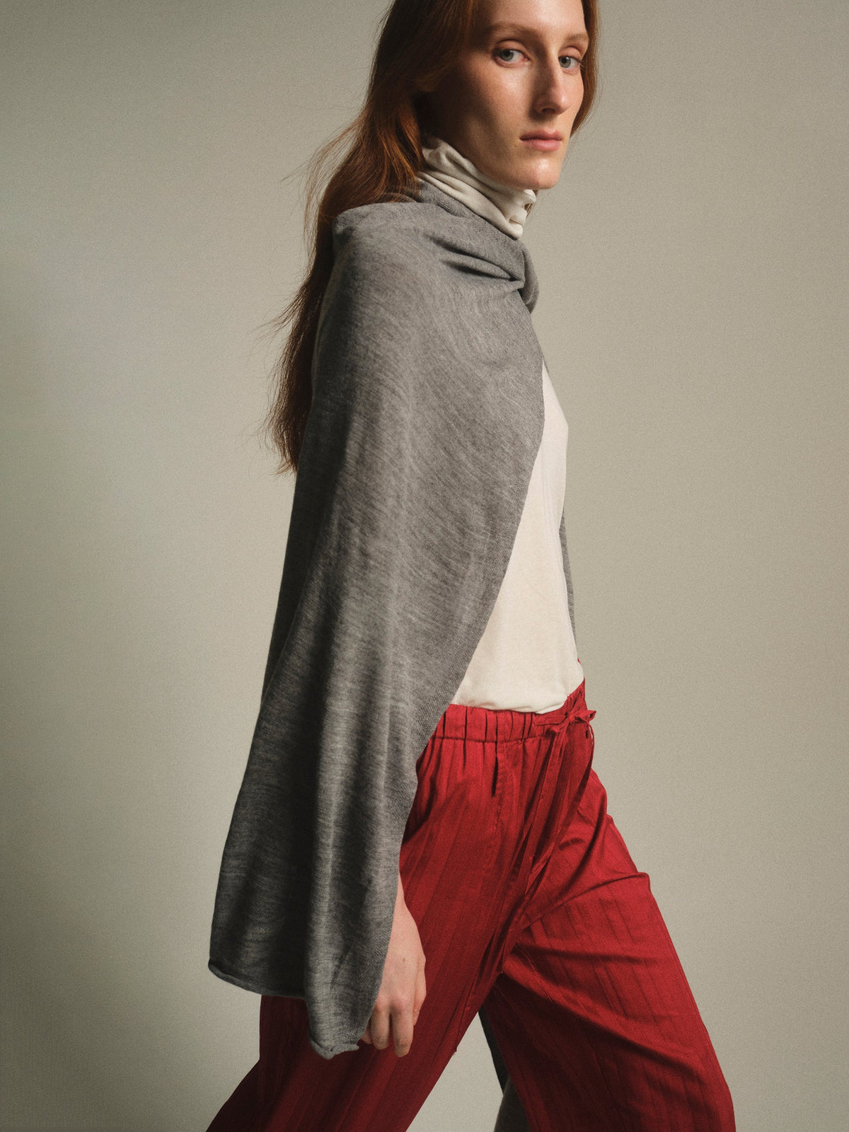 Jane Wool-Blend Knit Shawl, Grey