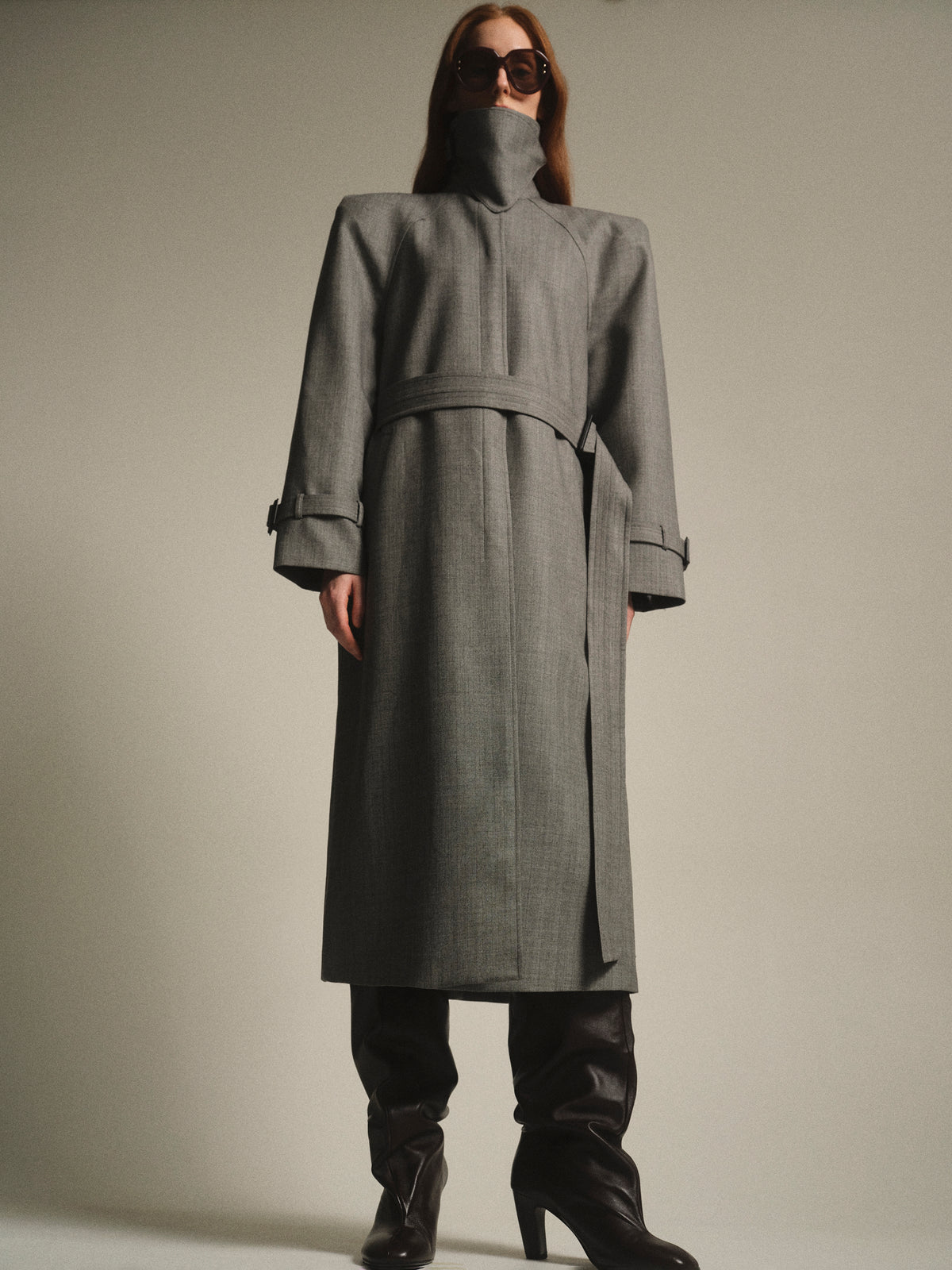 Rota Tailored Belted Overcoat, Grey