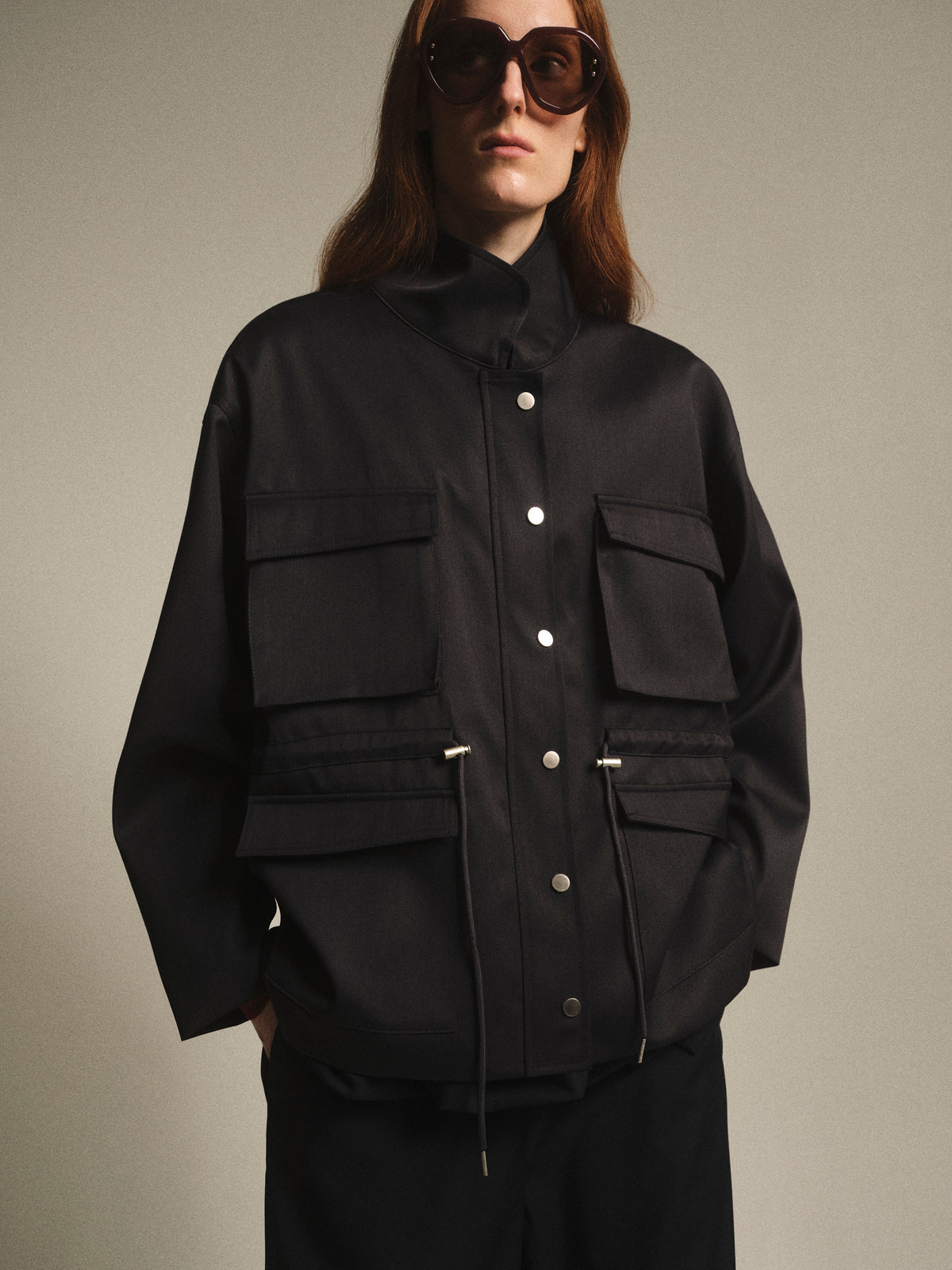 Adamo Satin-Effect Field Jacket, Charcoal
