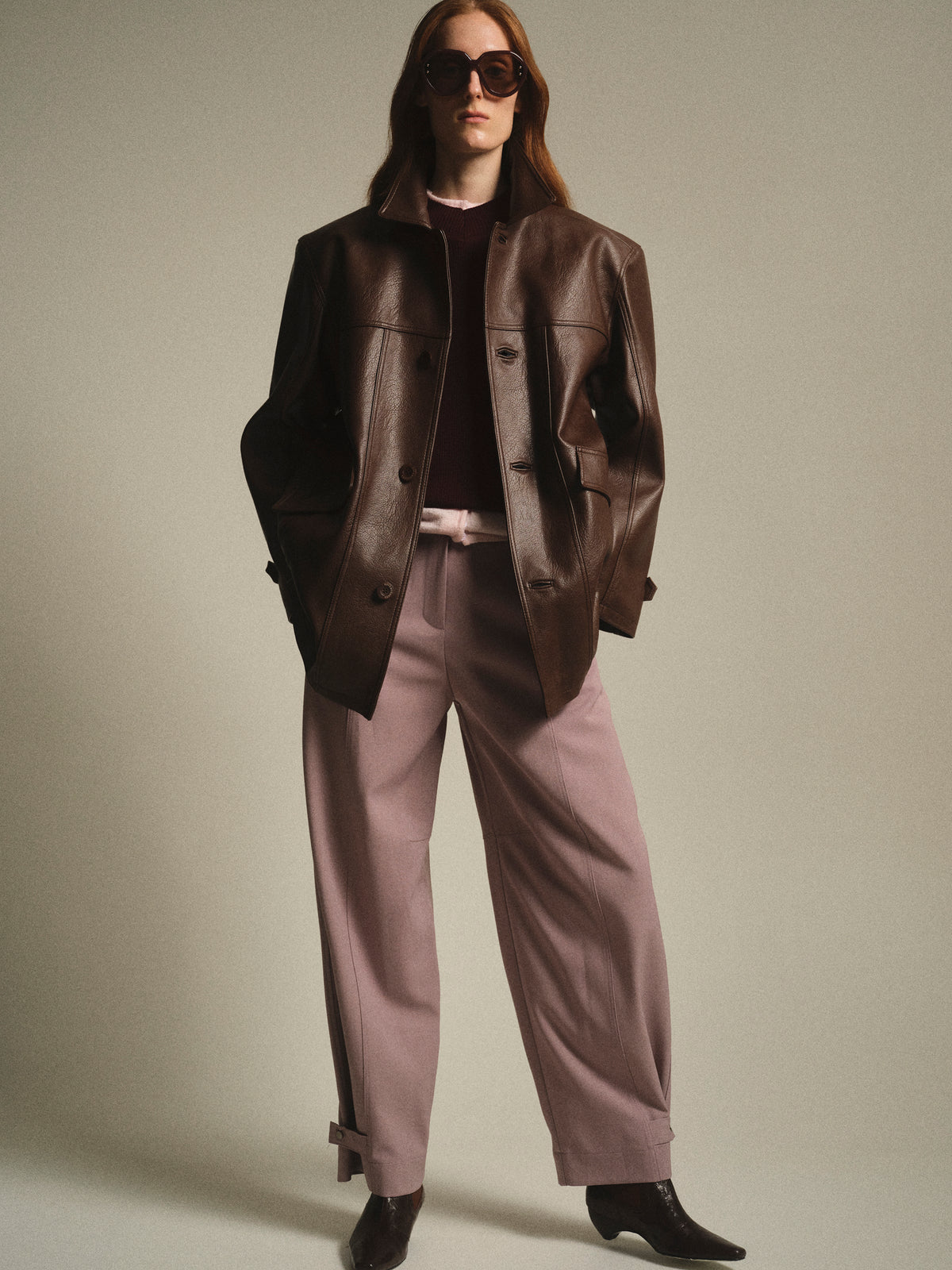 Carrie Faux Leather Half Jacket, Brown