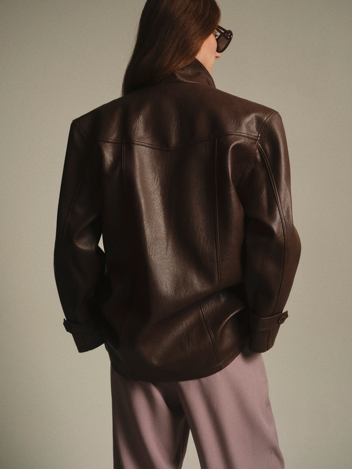 Carrie Faux Leather Half Jacket, Brown