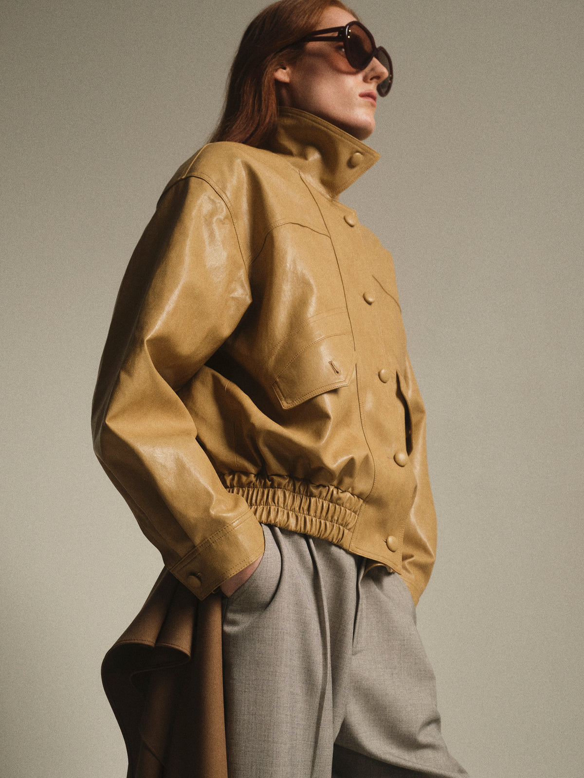 Faux-Leather Bomber Jacket, Butter