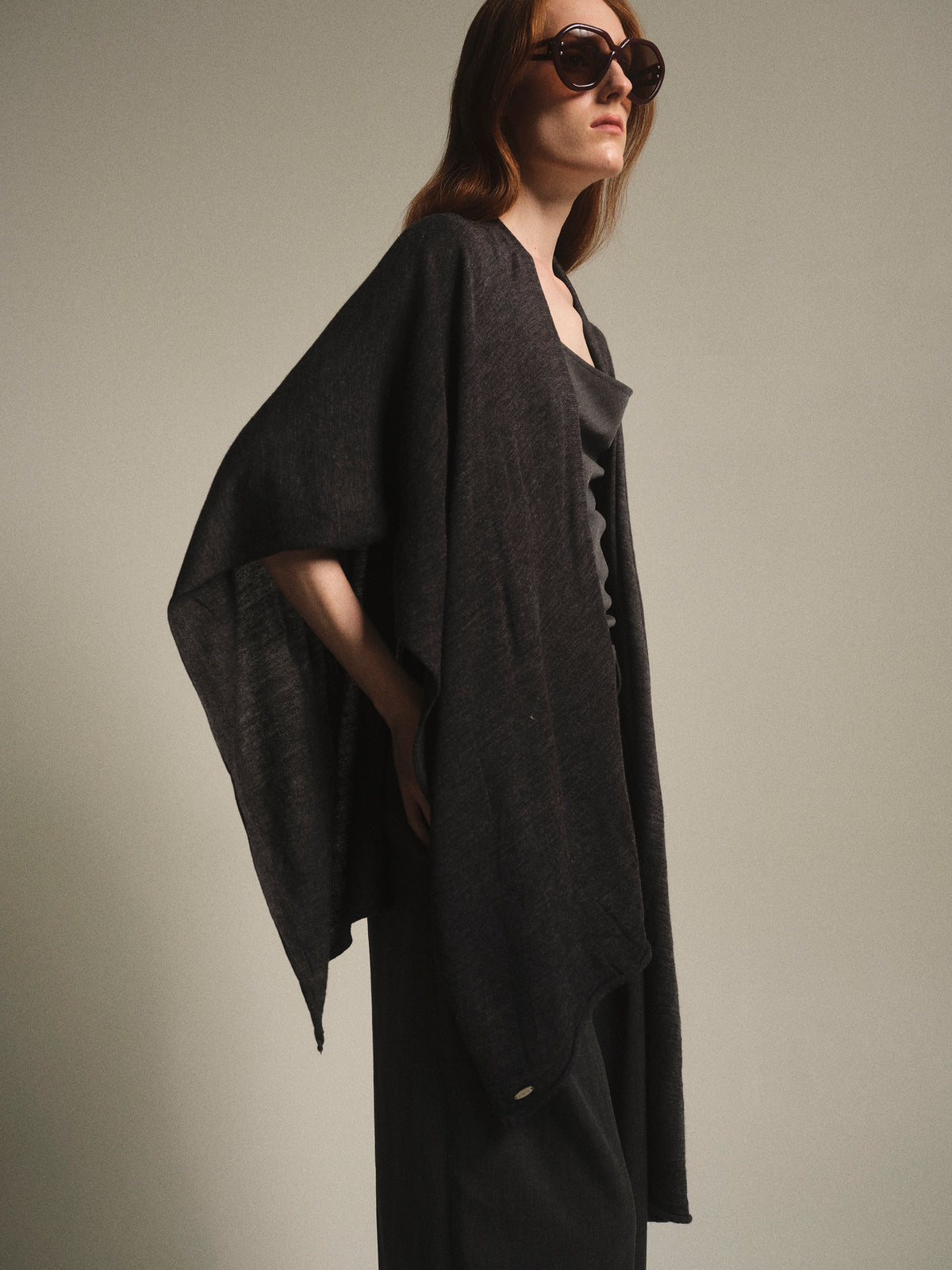 Jane Wool-Blend Knit Shawl, Charcoal