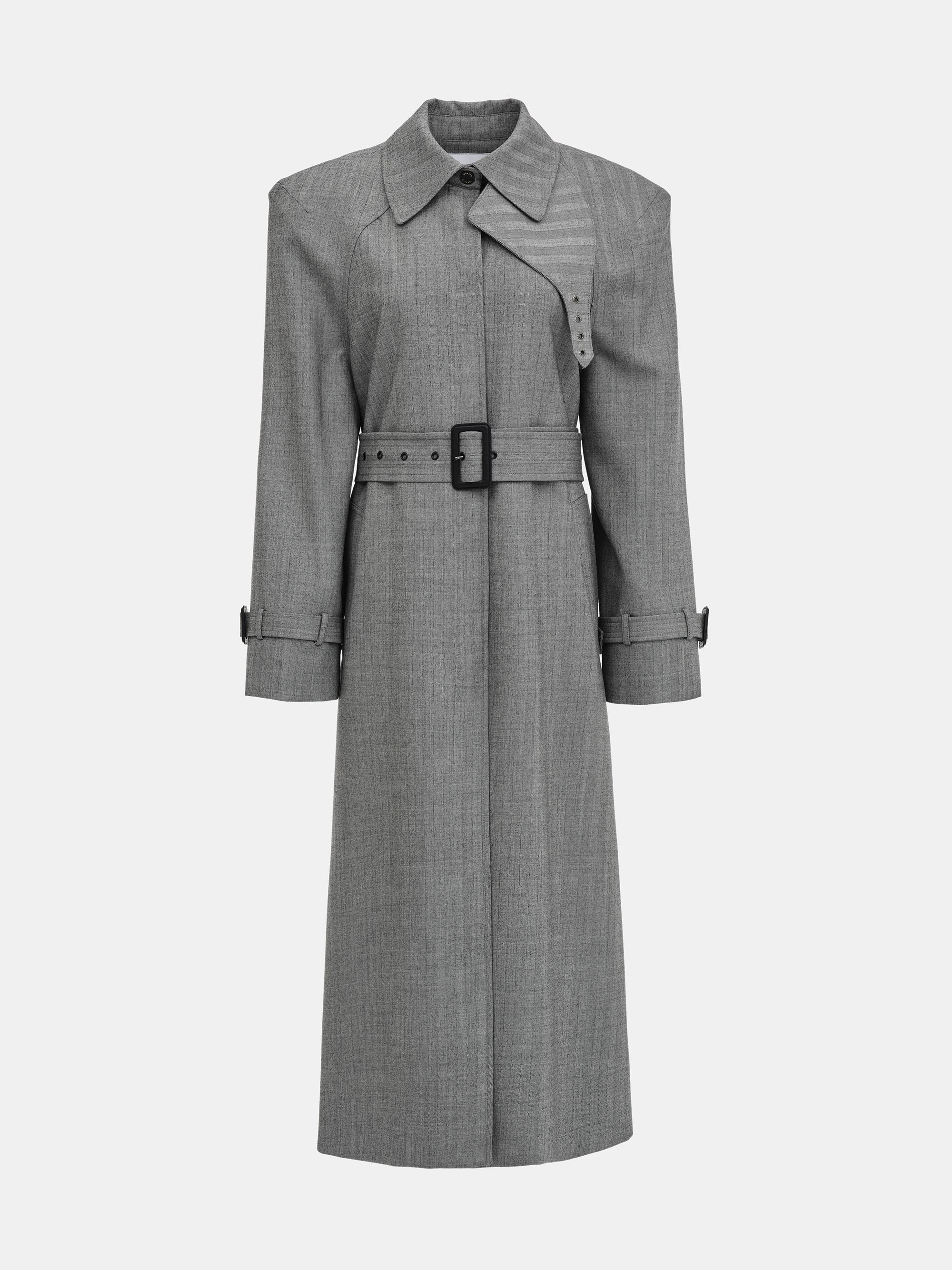 Tailored Belted Overcoat, Grey