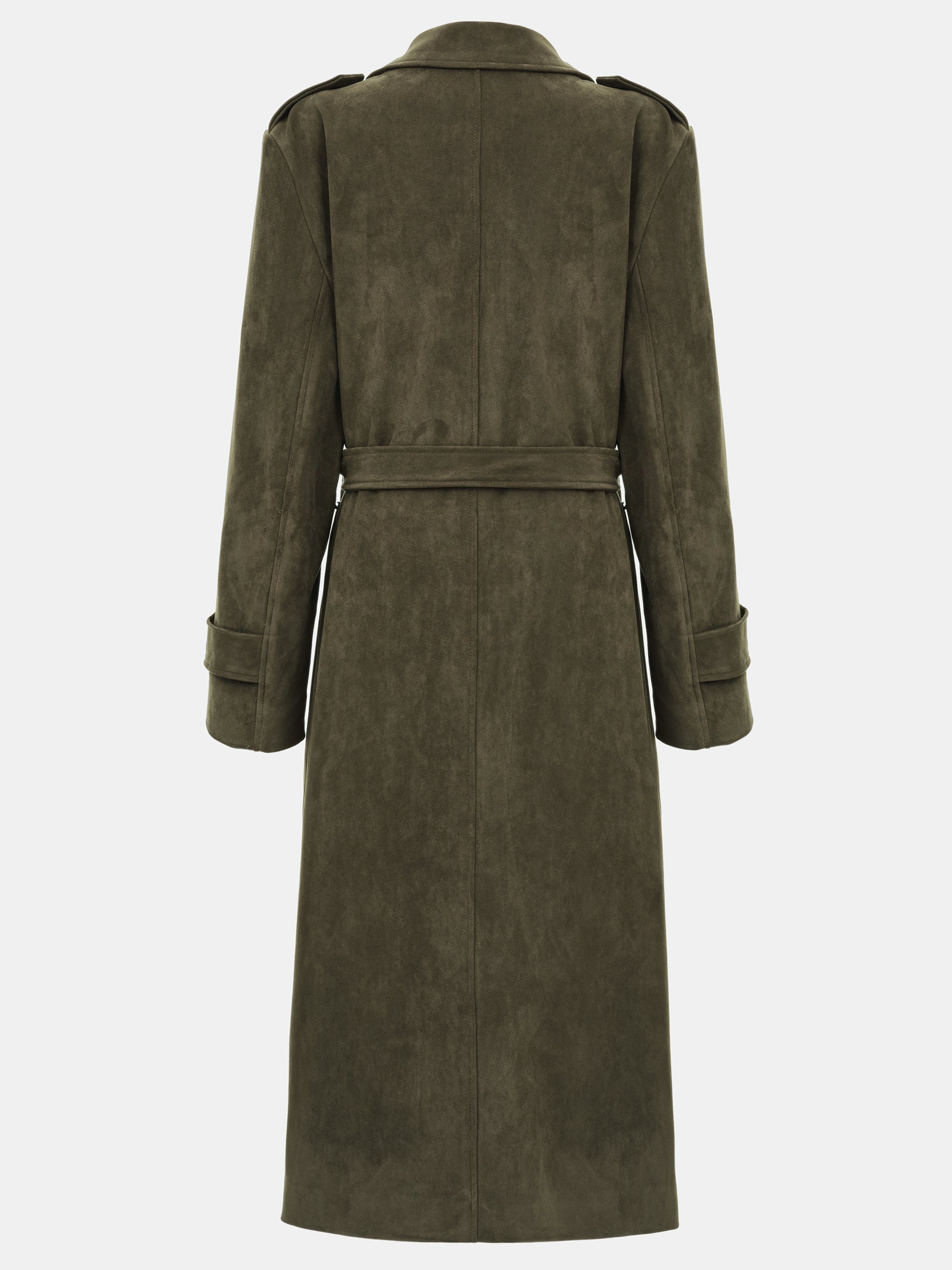 Faux Suede Long Trench, Brown