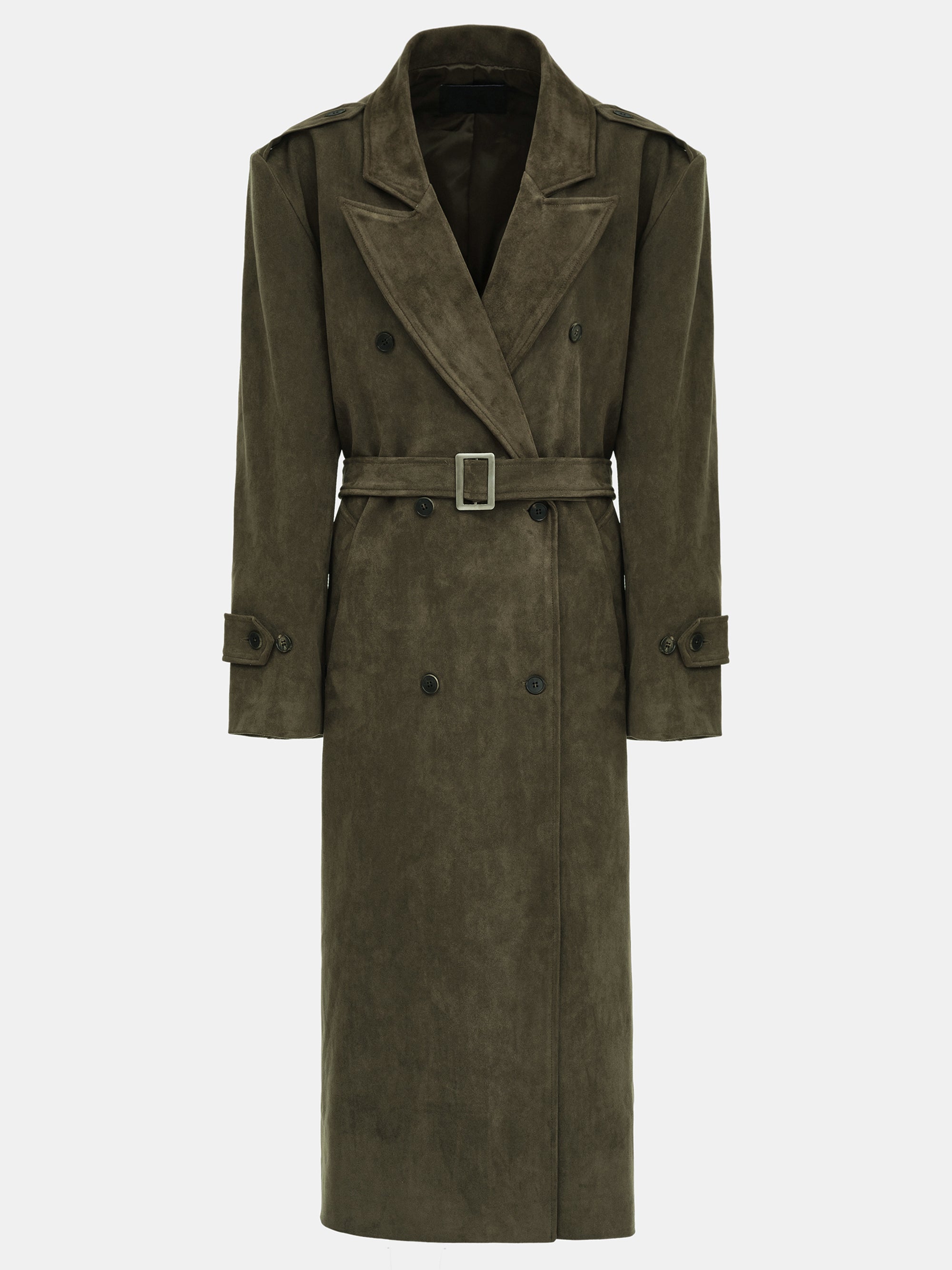 Faux Suede Long Trench, Brown