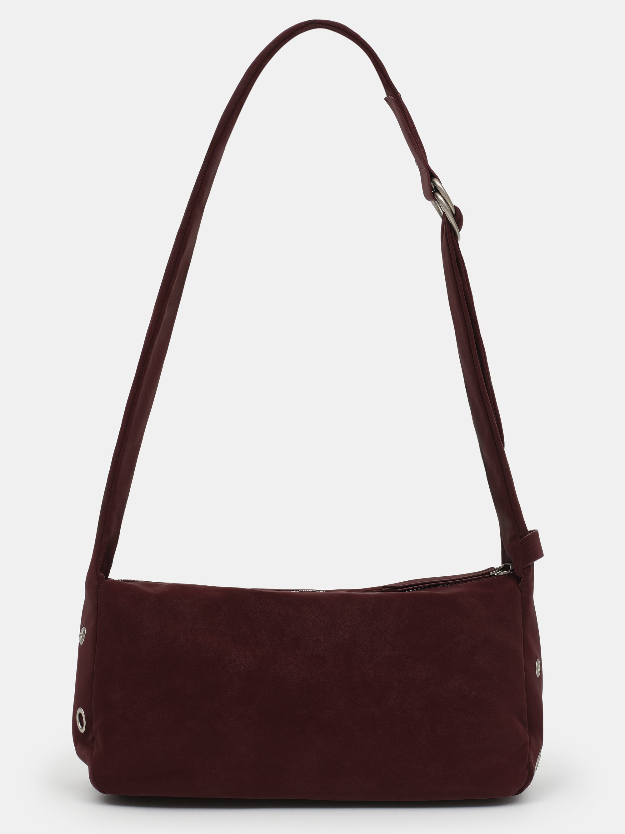 Studded Faux Suede Shoulder Bag, Burgundy