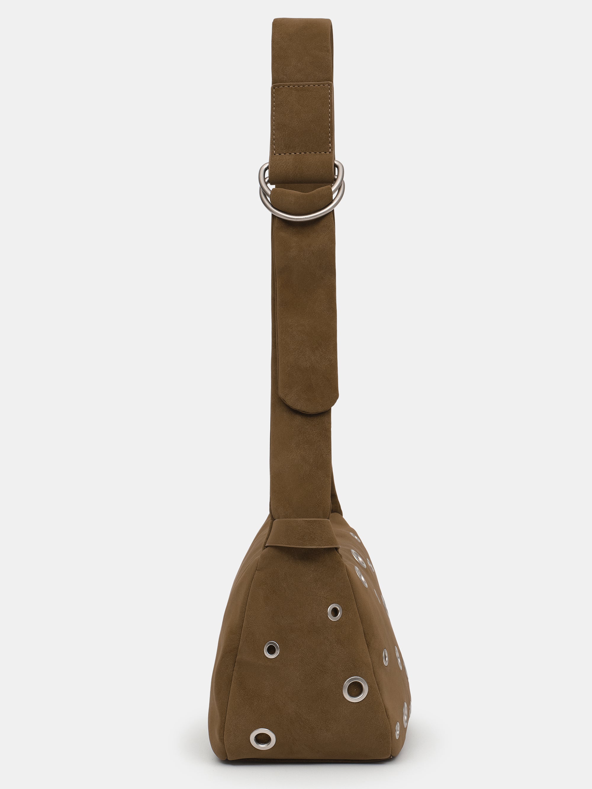 Studded Faux Suede Shoulder Bag, Camel