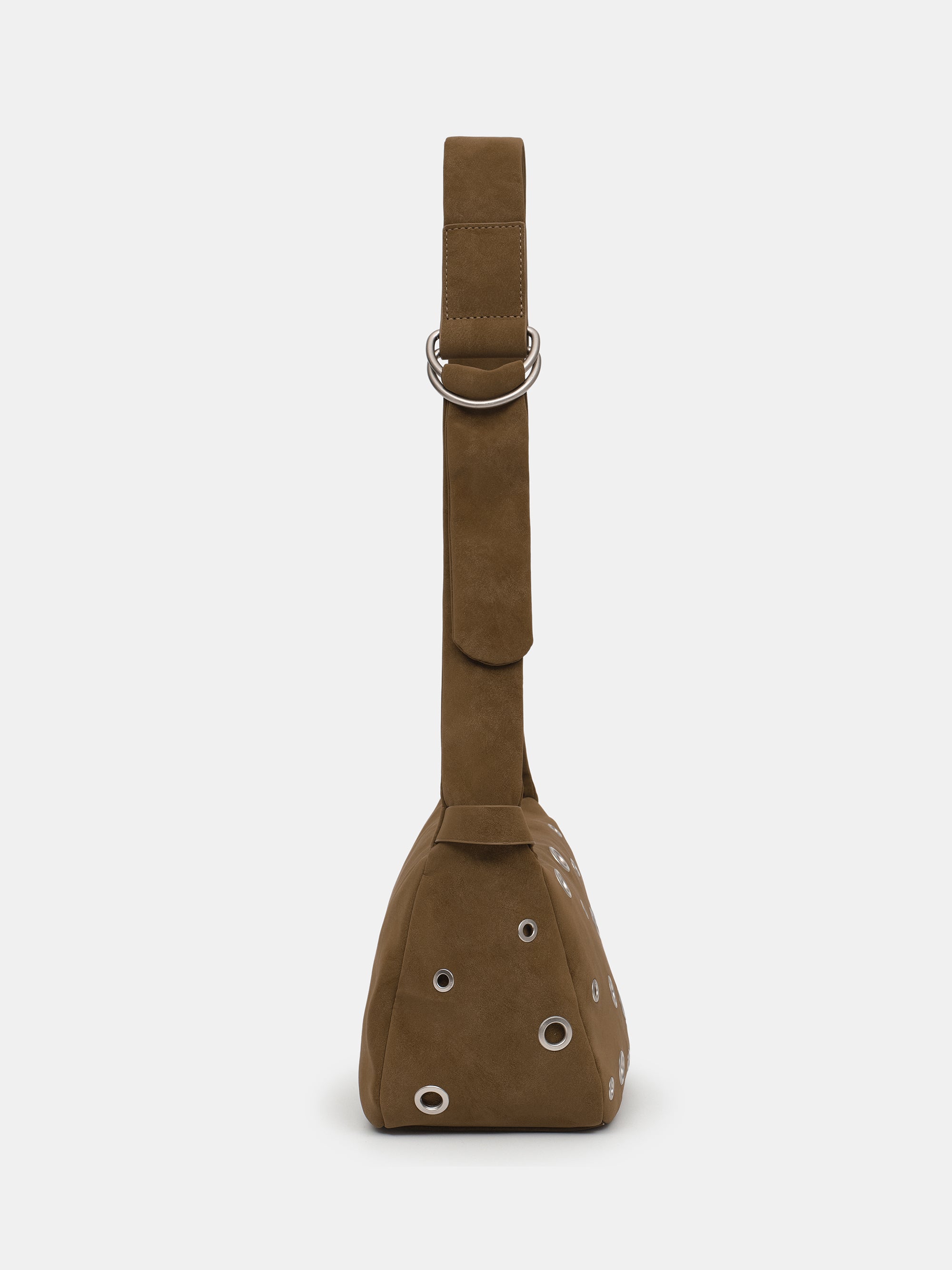 Studded Faux Suede Shoulder Bag, Camel