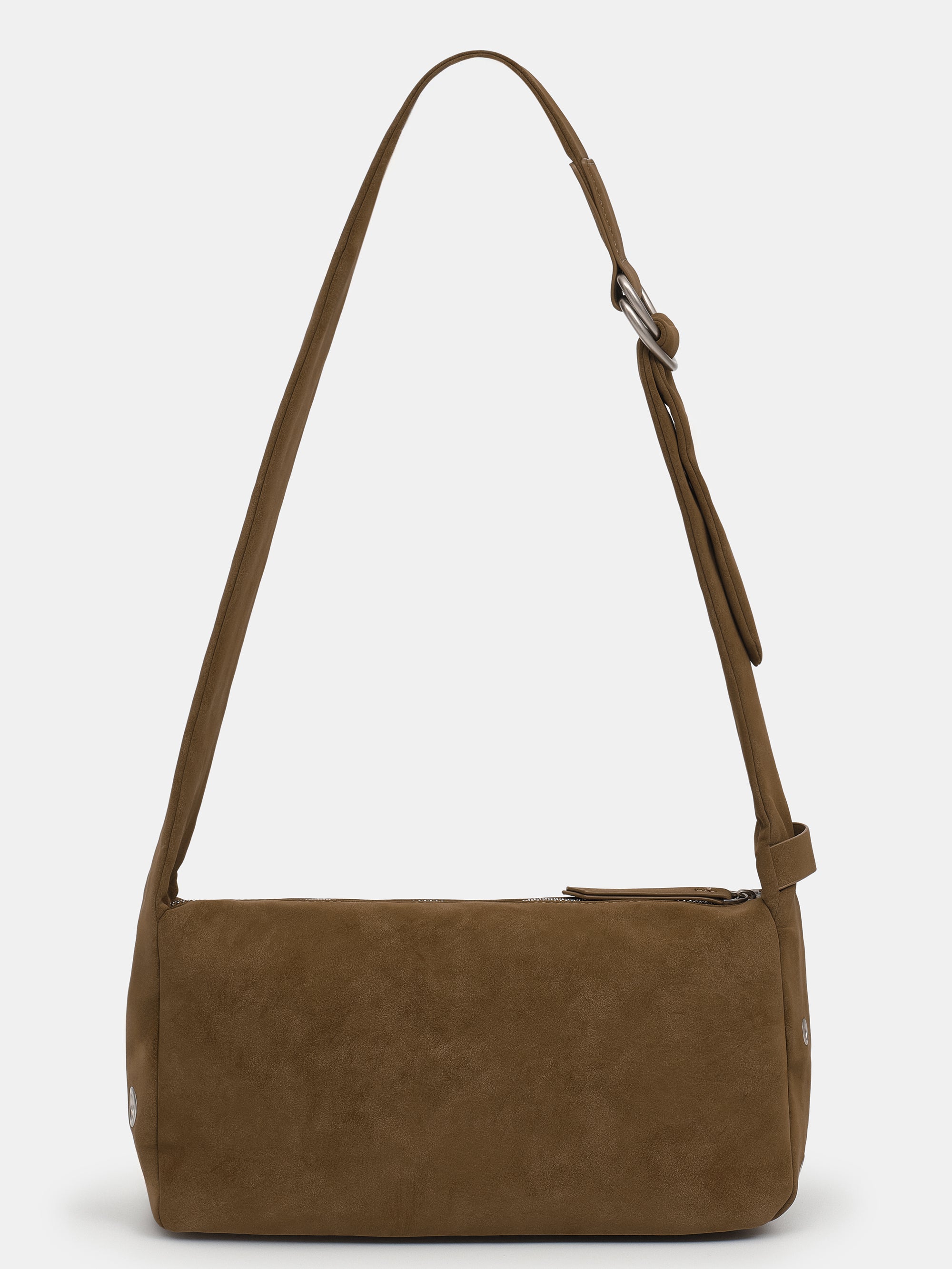 Studded Faux Suede Shoulder Bag, Camel