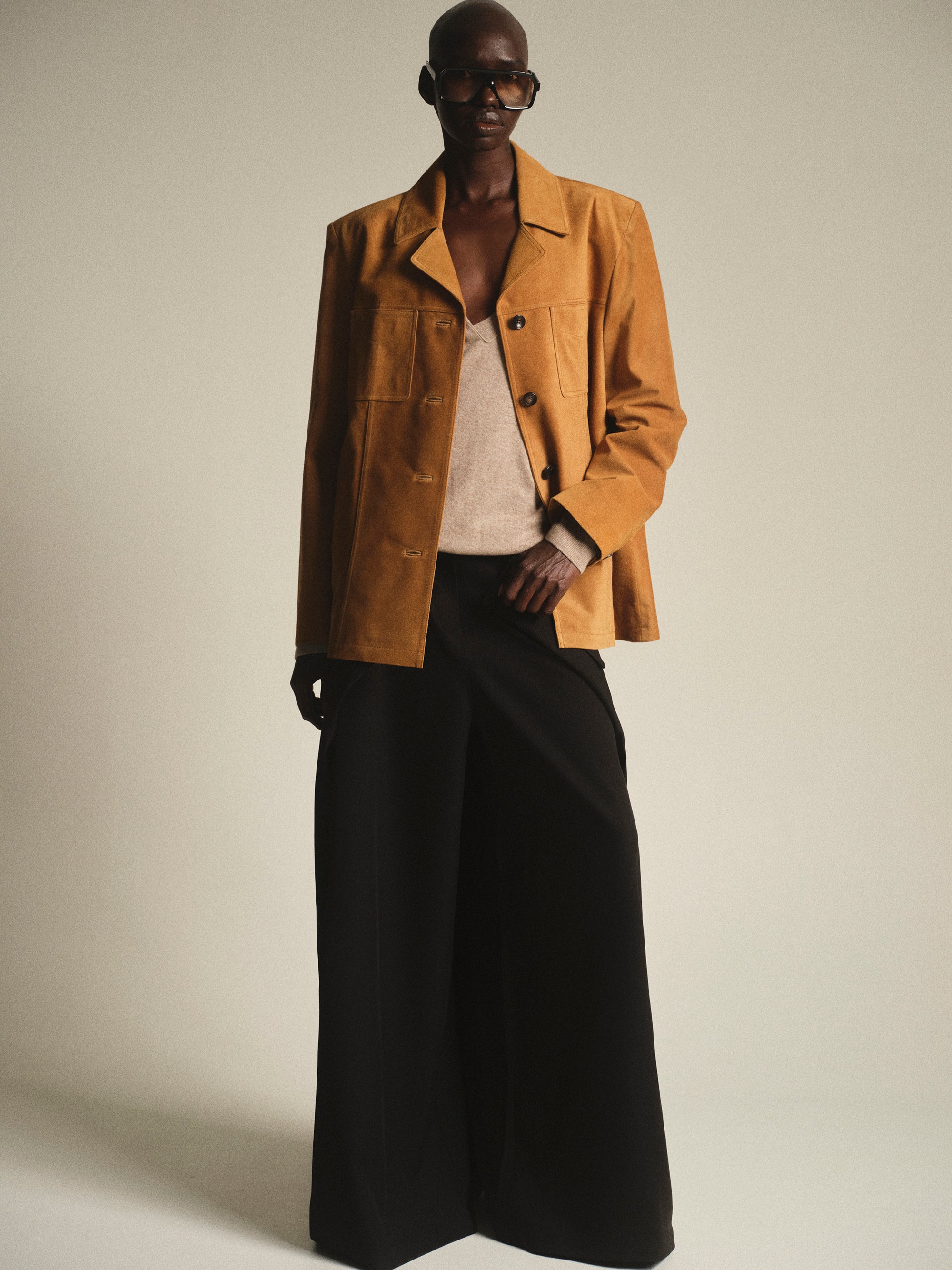 Suede Buttoned Blazer, Camel