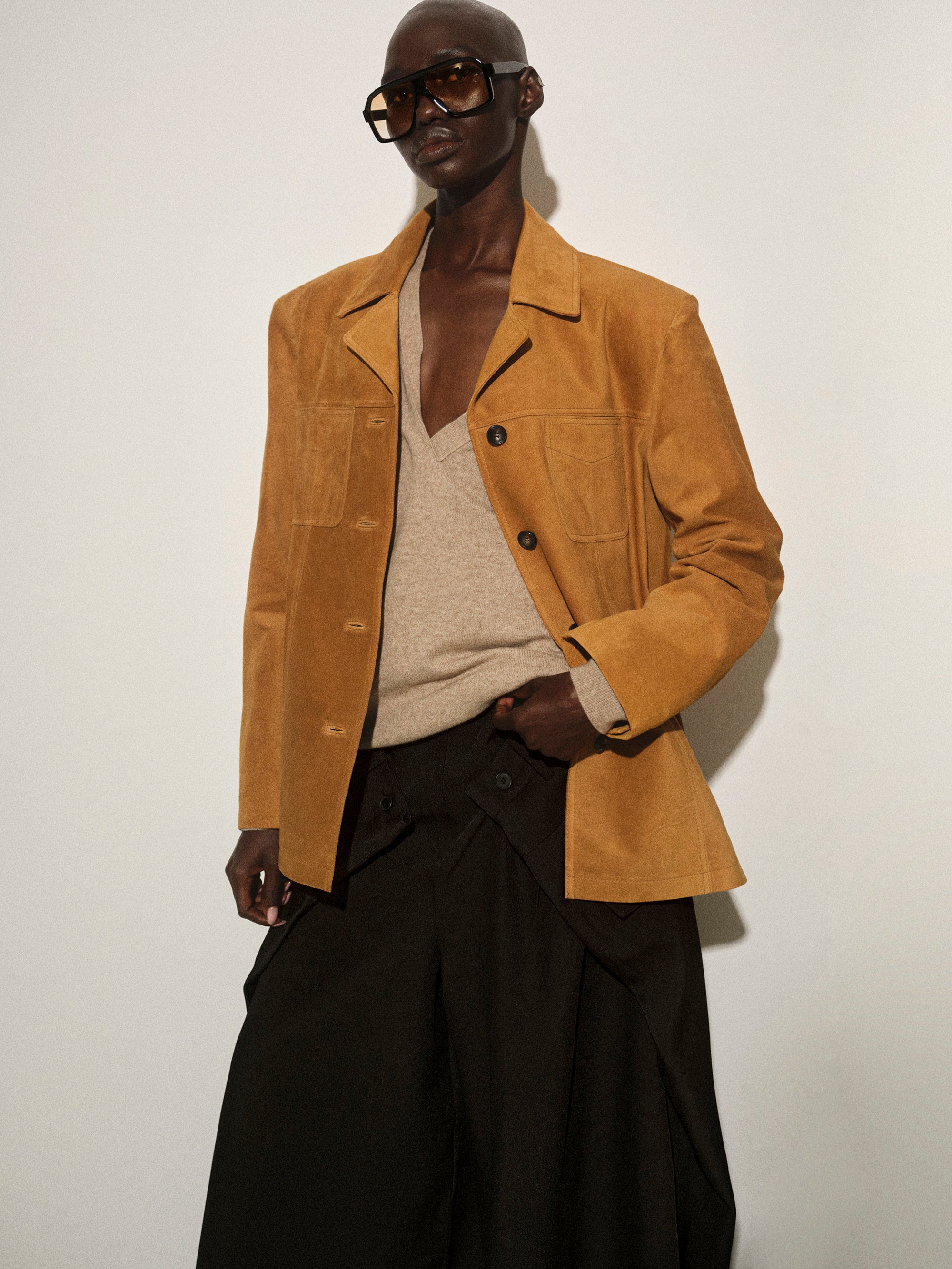 Suede Buttoned Blazer, Camel