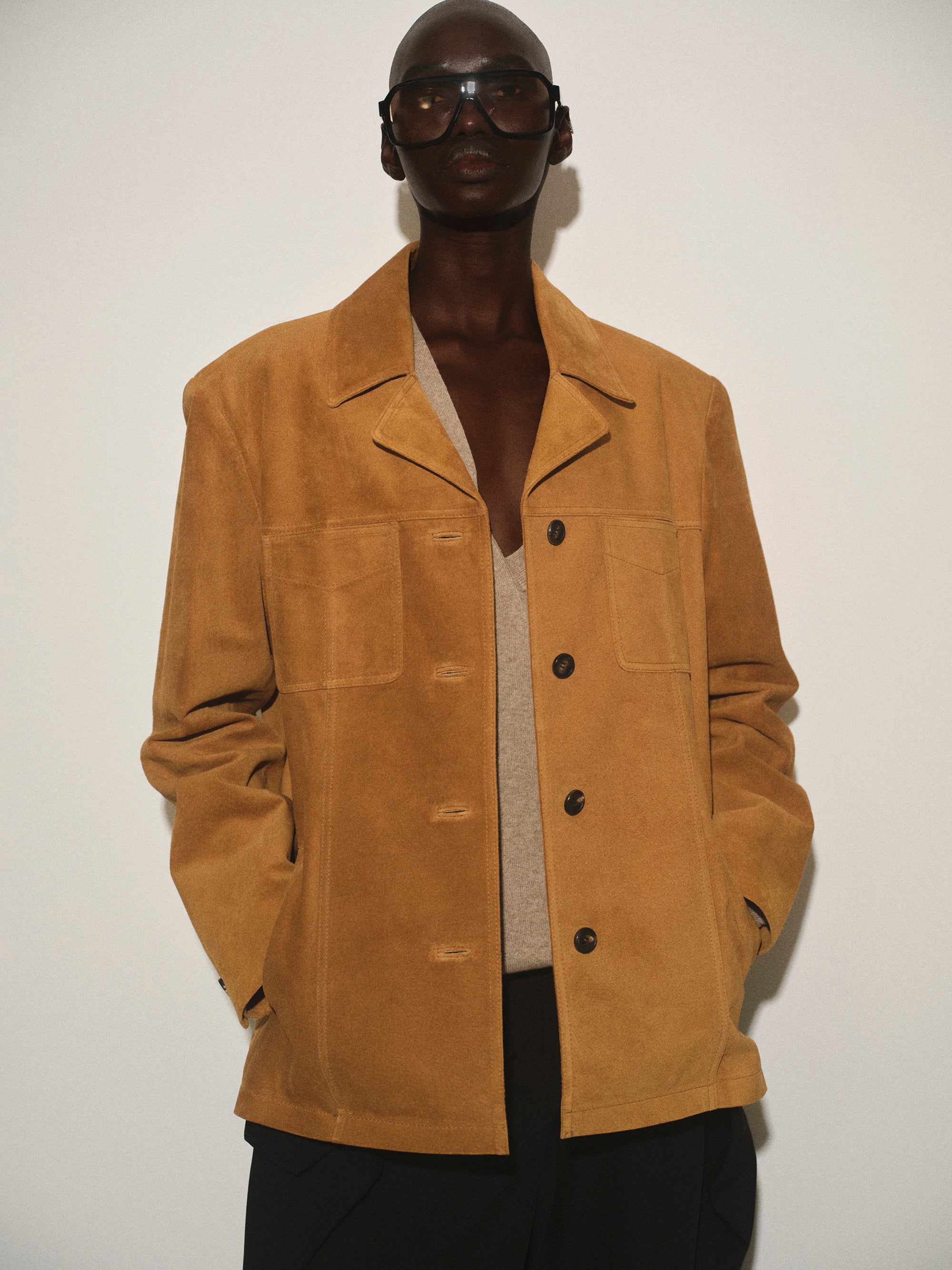 Suede Buttoned Blazer, Camel