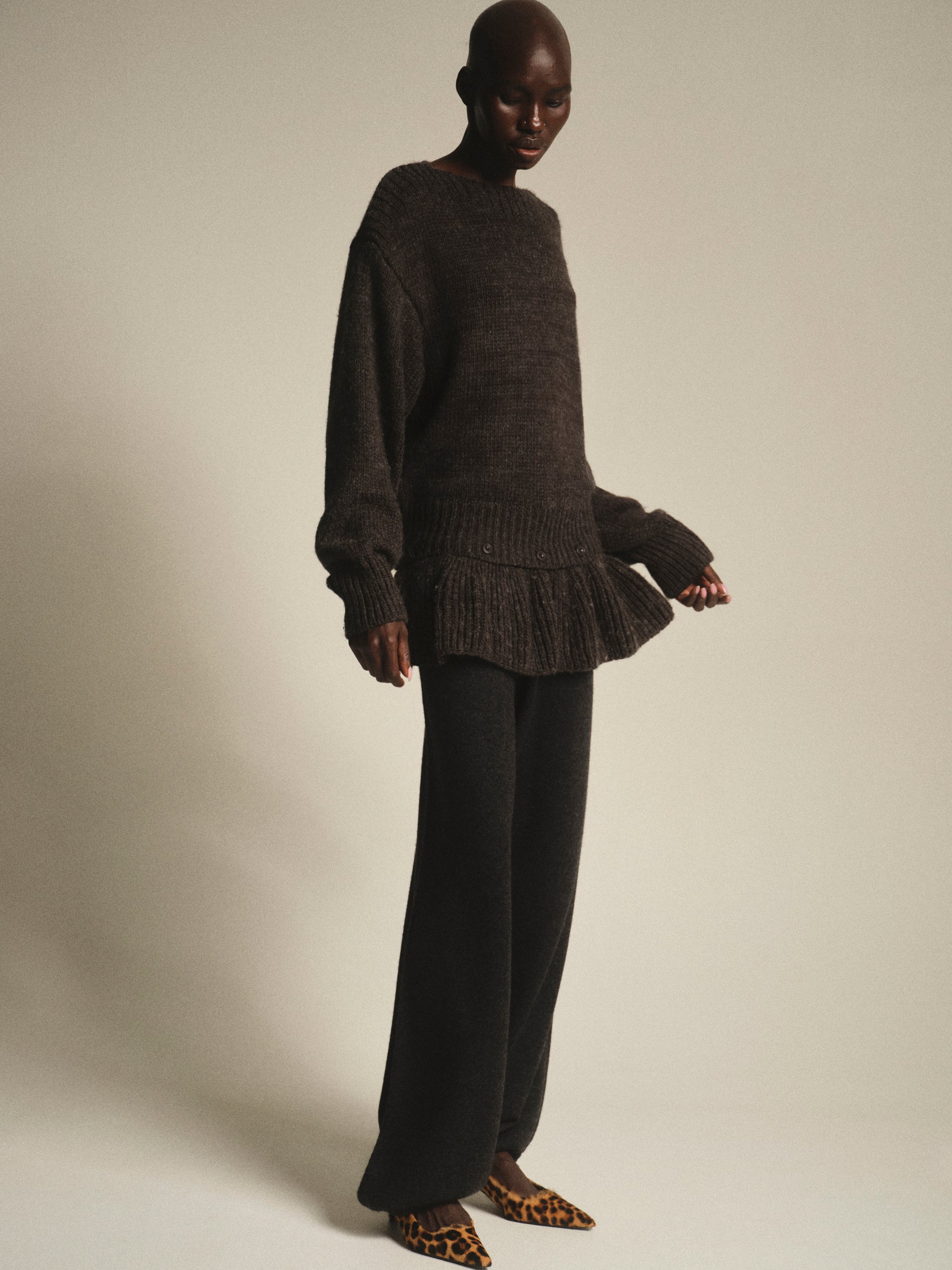 Peplum Hem Knit Sweater, Charcoal