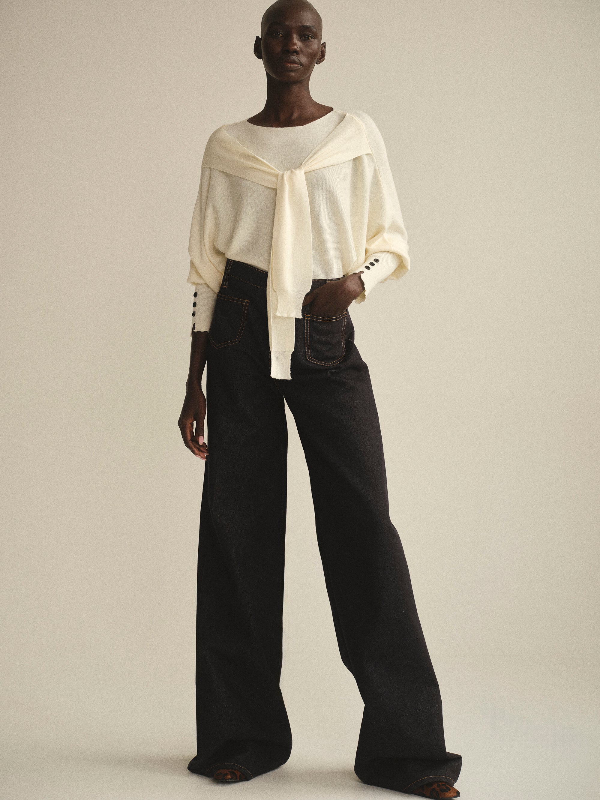 Double Sleeve Knit Top, Ivory