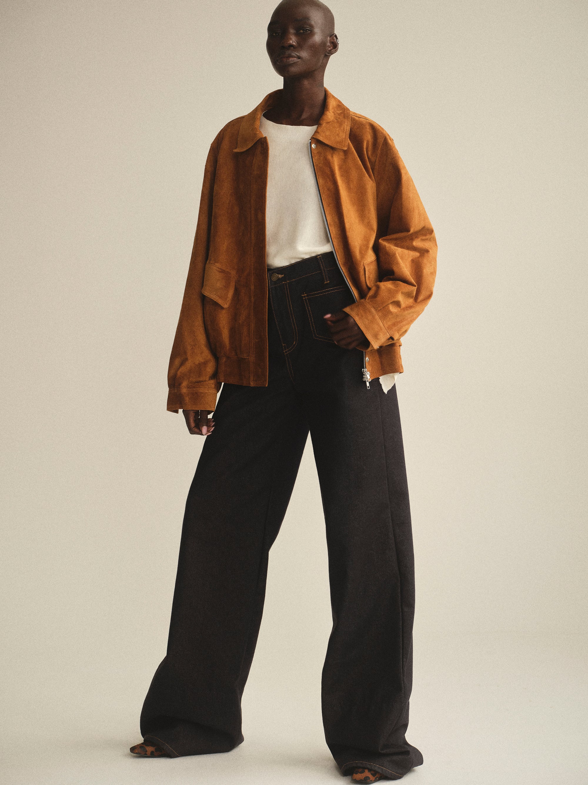 Suede Bomber Jacket, Cognac