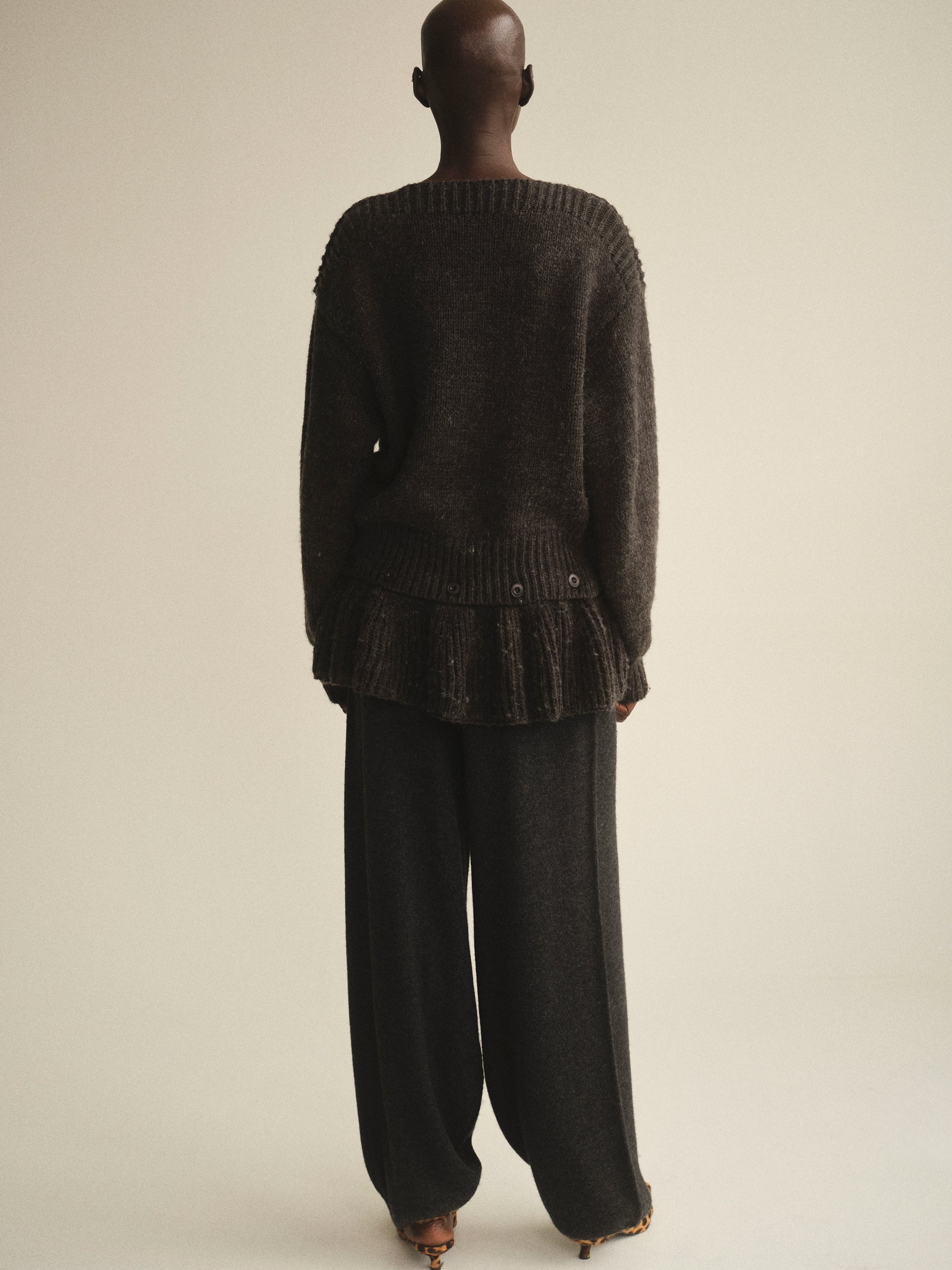 Peplum Hem Knit Sweater, Charcoal