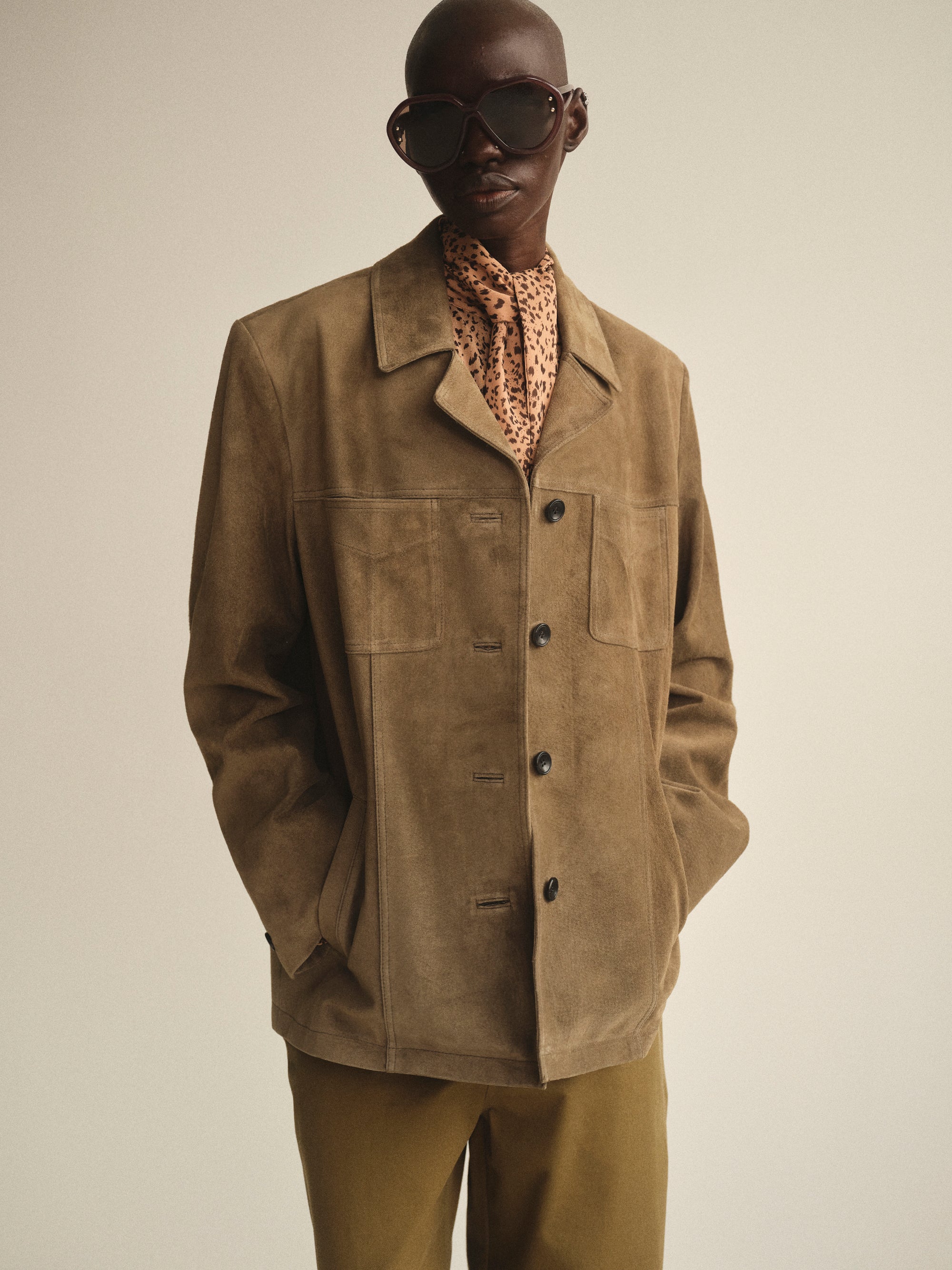 Suede Buttoned Blazer, Mousse