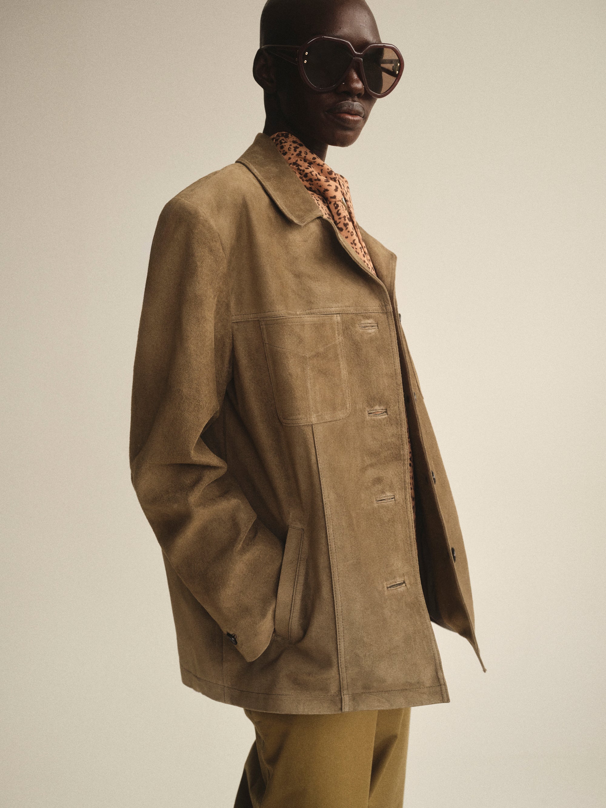 Suede Buttoned Blazer, Mousse