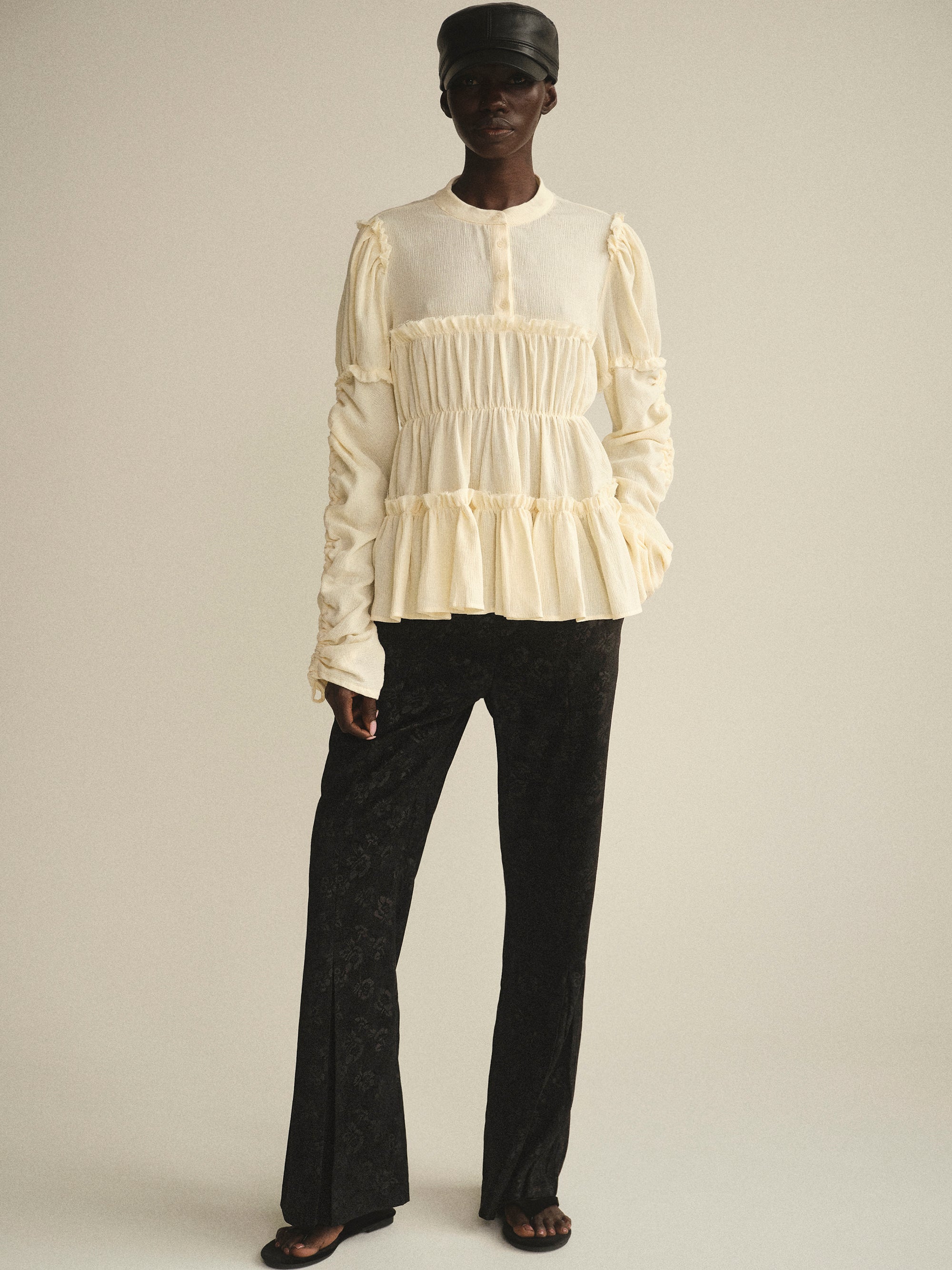 Gathered Georgette Top, Pale Yellow