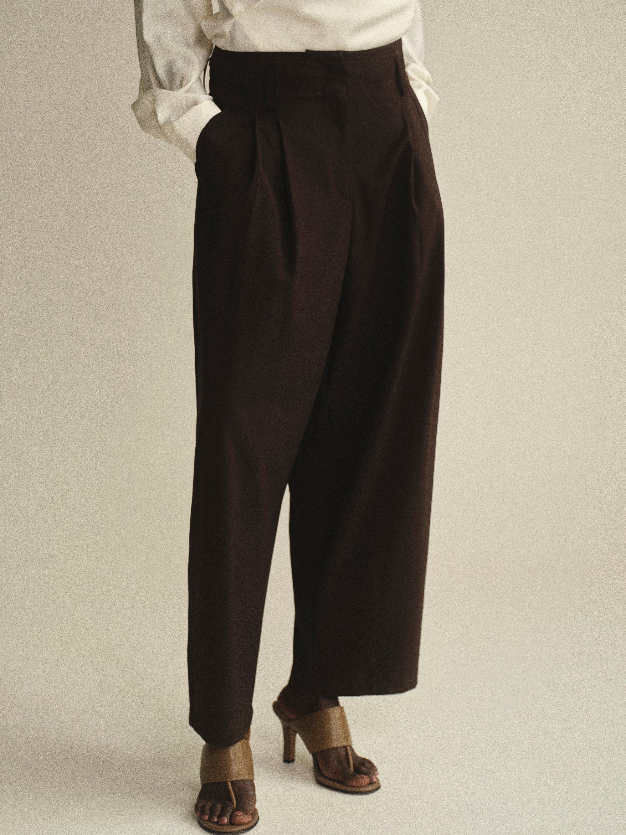 Wide Leg Pleated Trousers, Brown