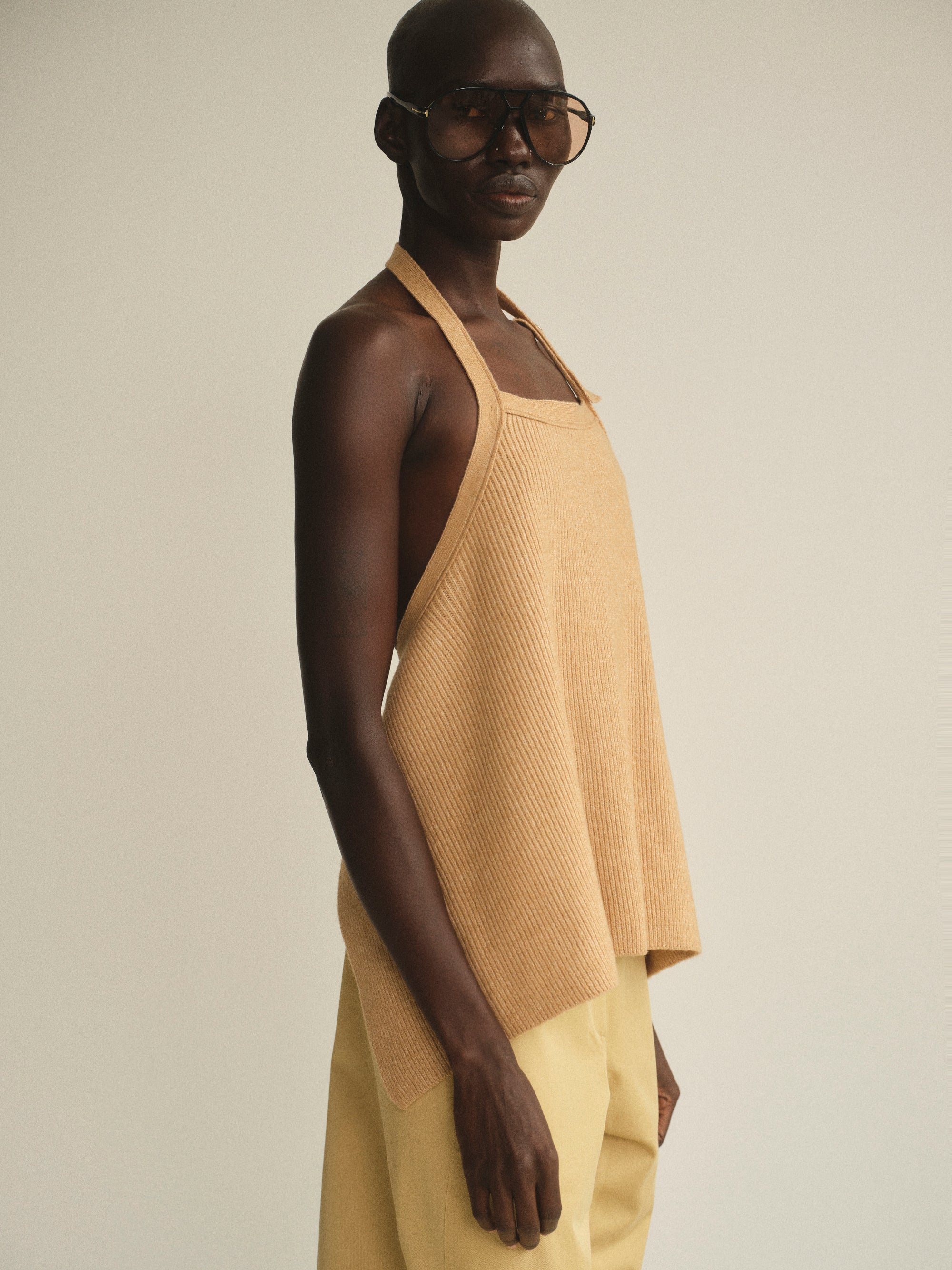 Rib-Knit Halter Tank Top, Sahara