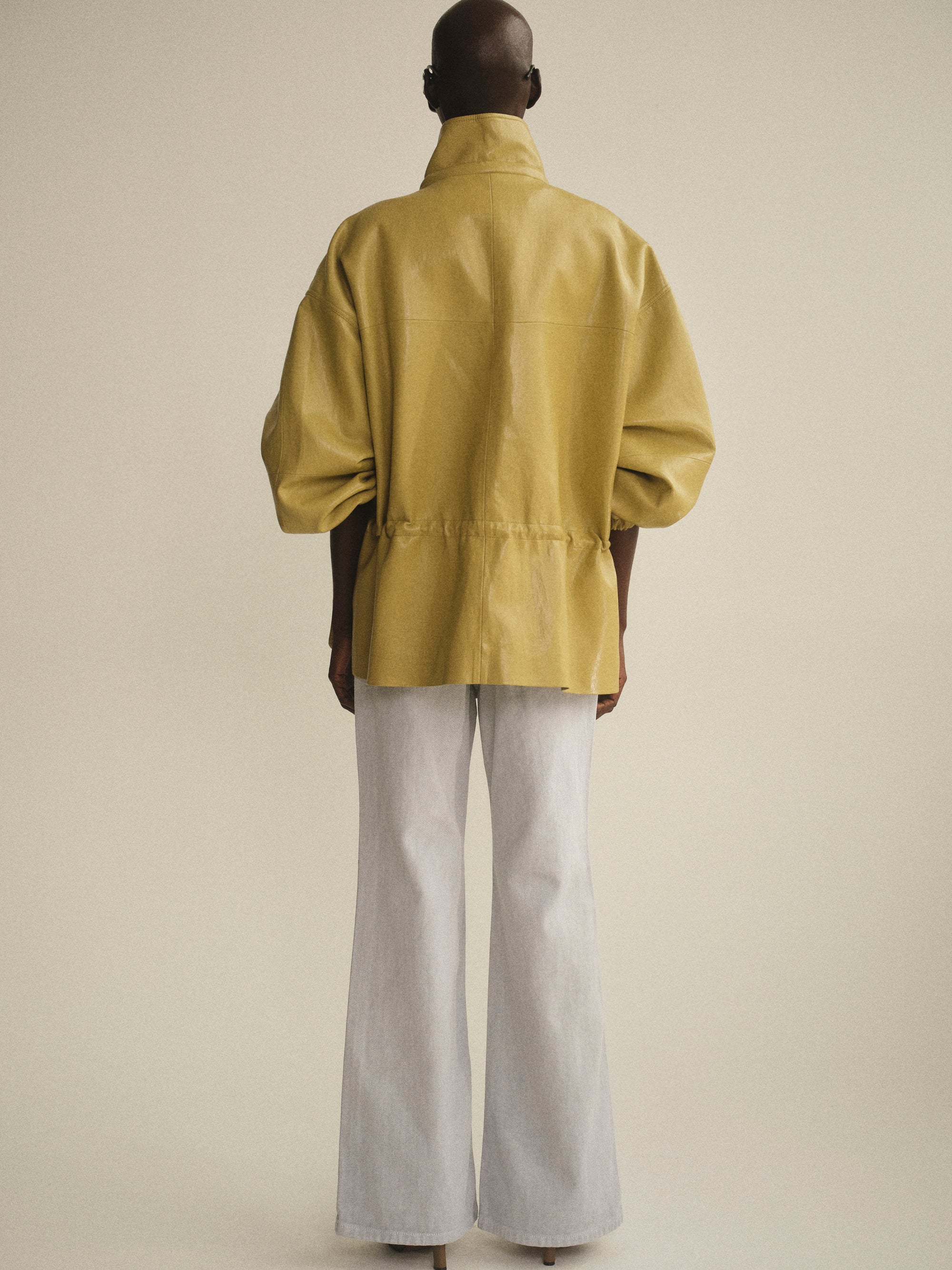 Faux-Leather Short Parka, Olive