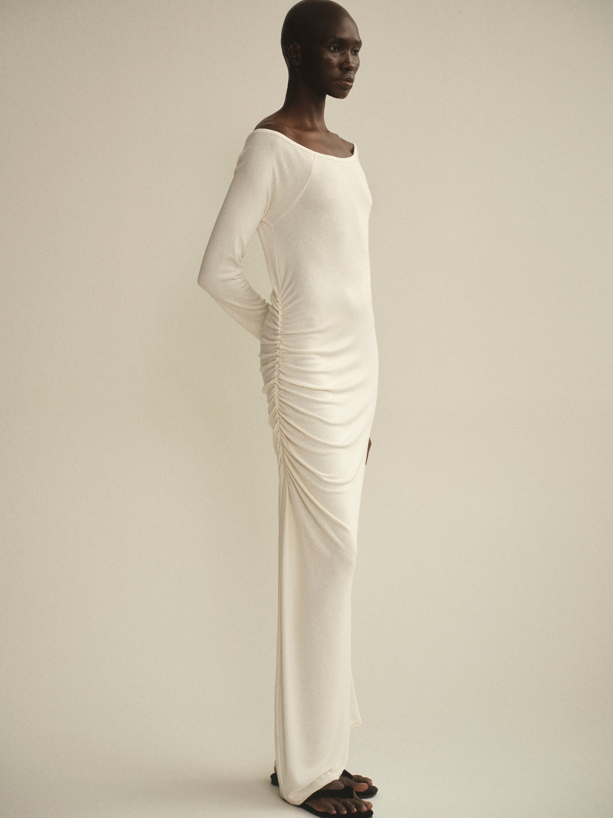 Ruched Crepe Dress, Ivory