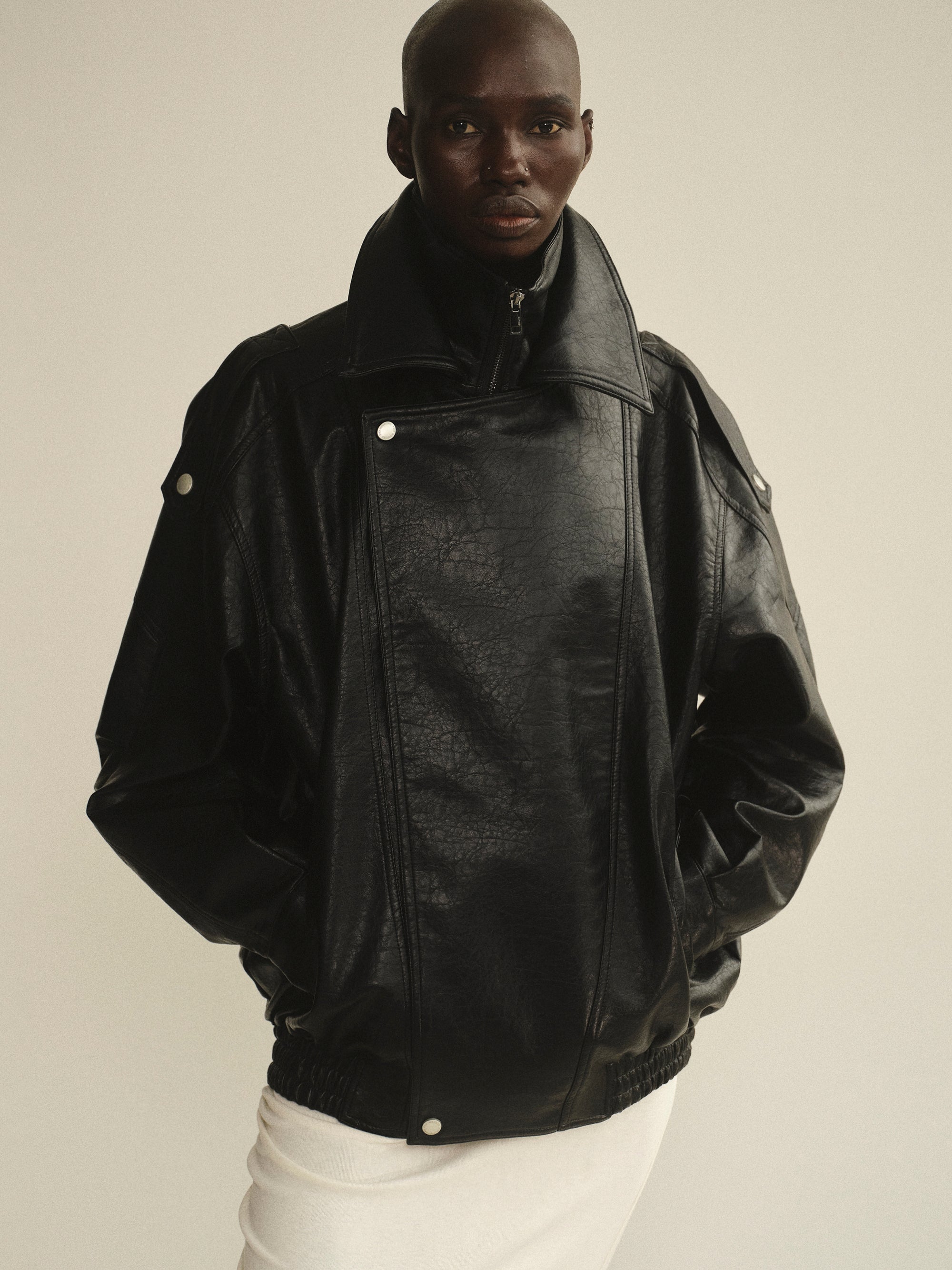 Double Lapel Biker Jacket, Black