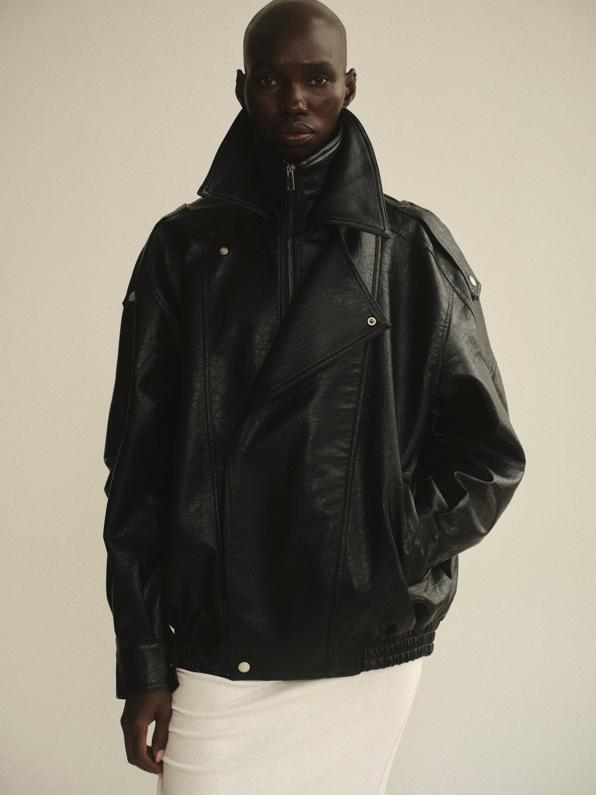 Double Lapel Biker Jacket, Black